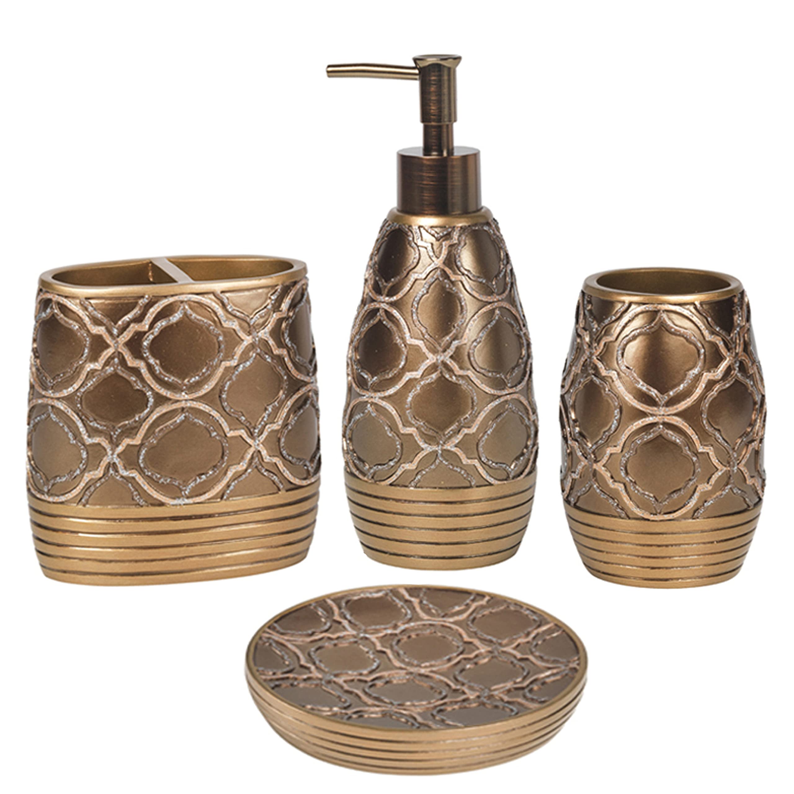 Zahari Home 4Pc Spindle Stylish Bathroom Accessories Set Bathroom Soap Dispenser, Tumbler, Tooth Brush Holder And Soap Dish Mode