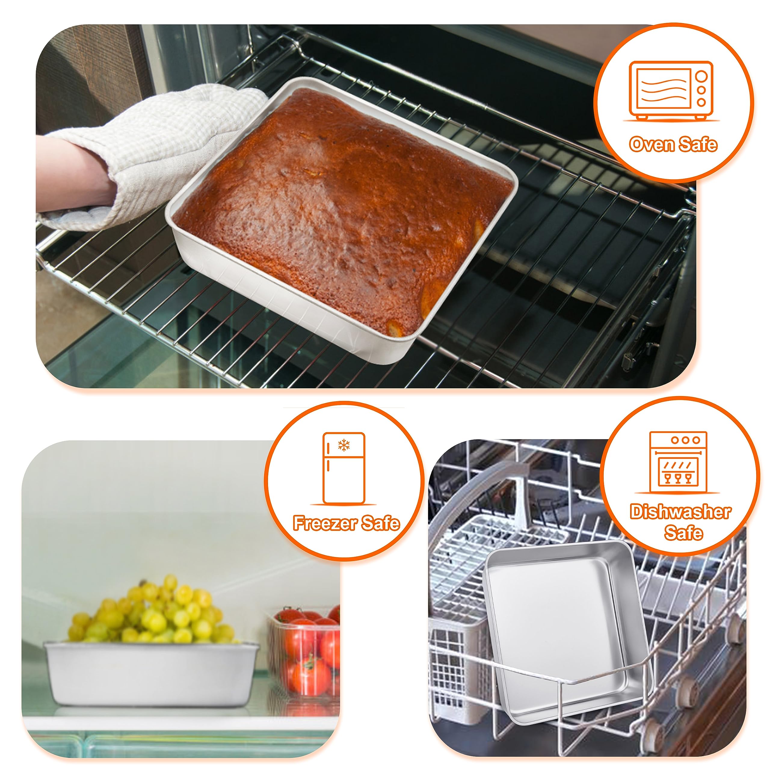 Teamfar Square Cake Pan, 6/8 / 9 Inch Stainless Steel Square Baking Pan For Cake Brownie Lasagna, Non-Toxic & Heavy Duty, One Pi