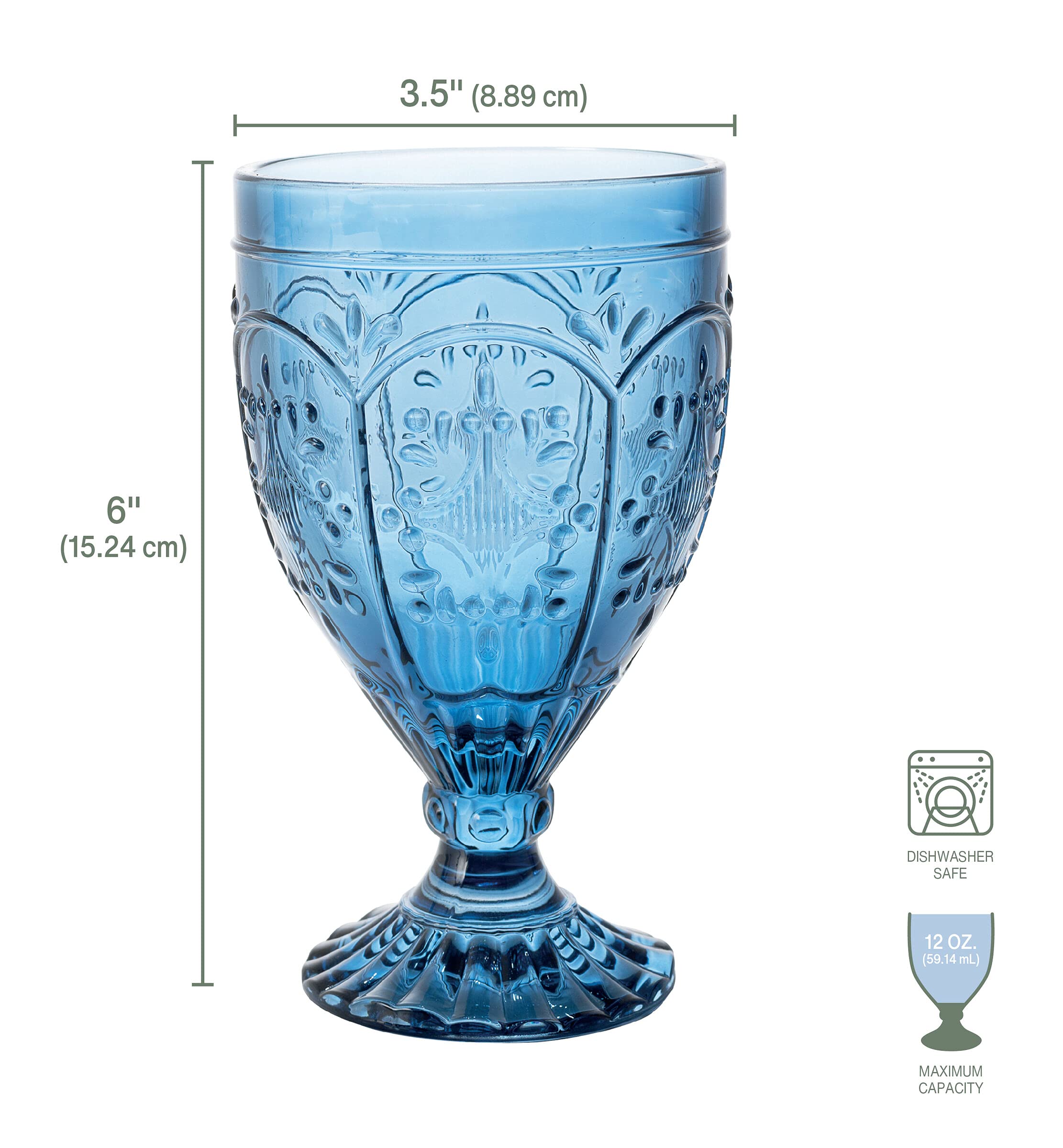 Fitz And Floyd Trestle Glassware Ornate Goblets, 4 Count (Pack Of 1), Indigo