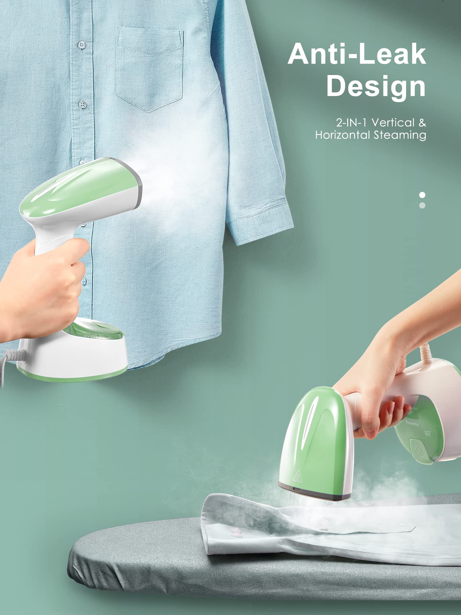 Reemix Steamer for Clothes  Folding Handheld Design Garment Wrinkles Remover  20g/min Strong Penetrating Steam  25-Sec Fast Heat-up  for Home  Office and Travel (Green)