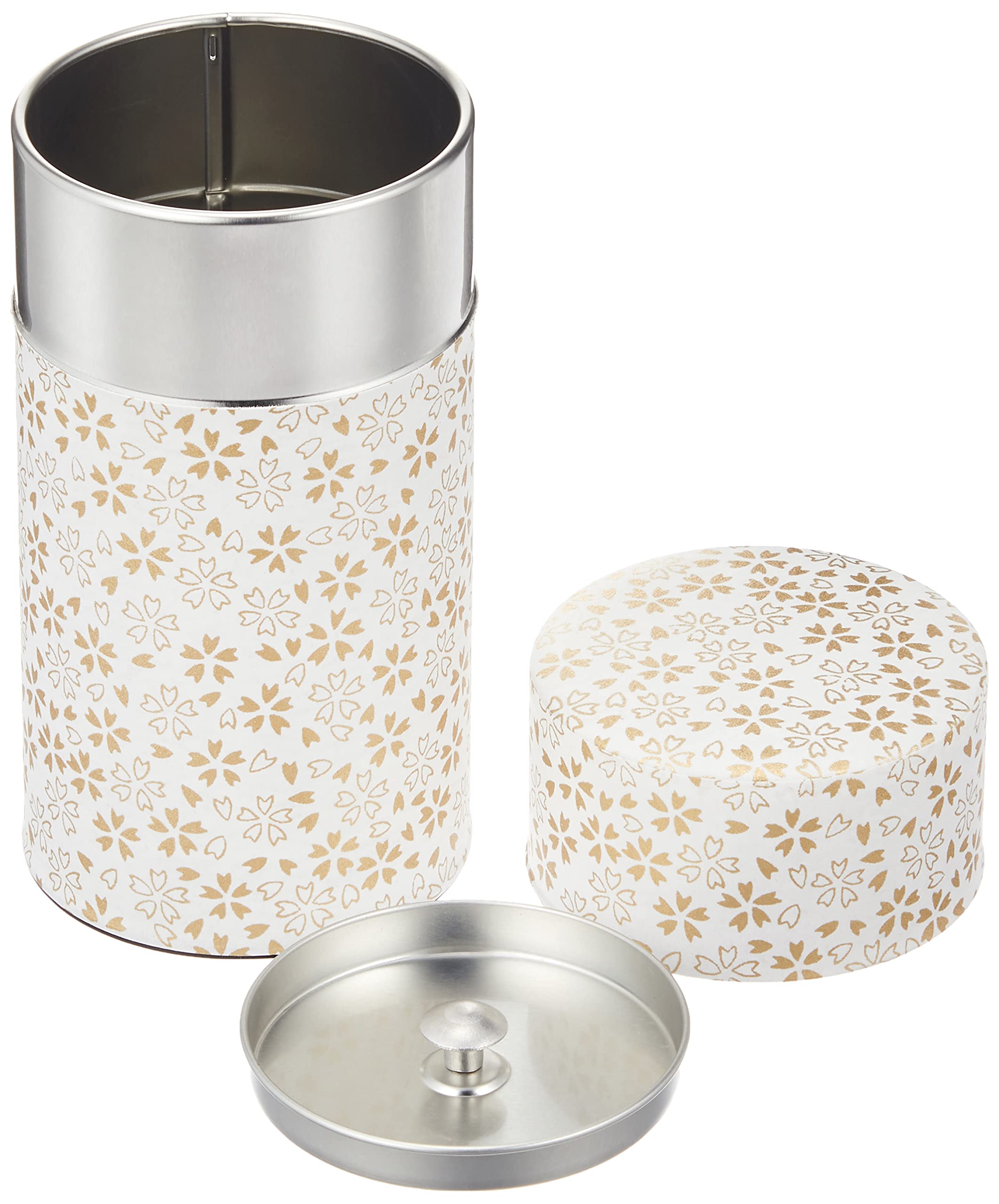 Yamako Pokkan A Japanese Tea Tin Canister, Air Tight, Double Lid, 200G Tea Capacity (Sakura - Cherry Blossom Pattern, L - 200G)
