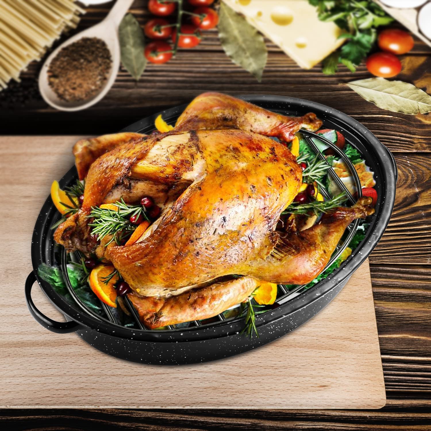 Dimeshy Roasting Rack, Black With Integrated Feet, Enamel Finished, Nonstick, Fit For 13 Inches Oval Roasting Pan, Safety, Dishw