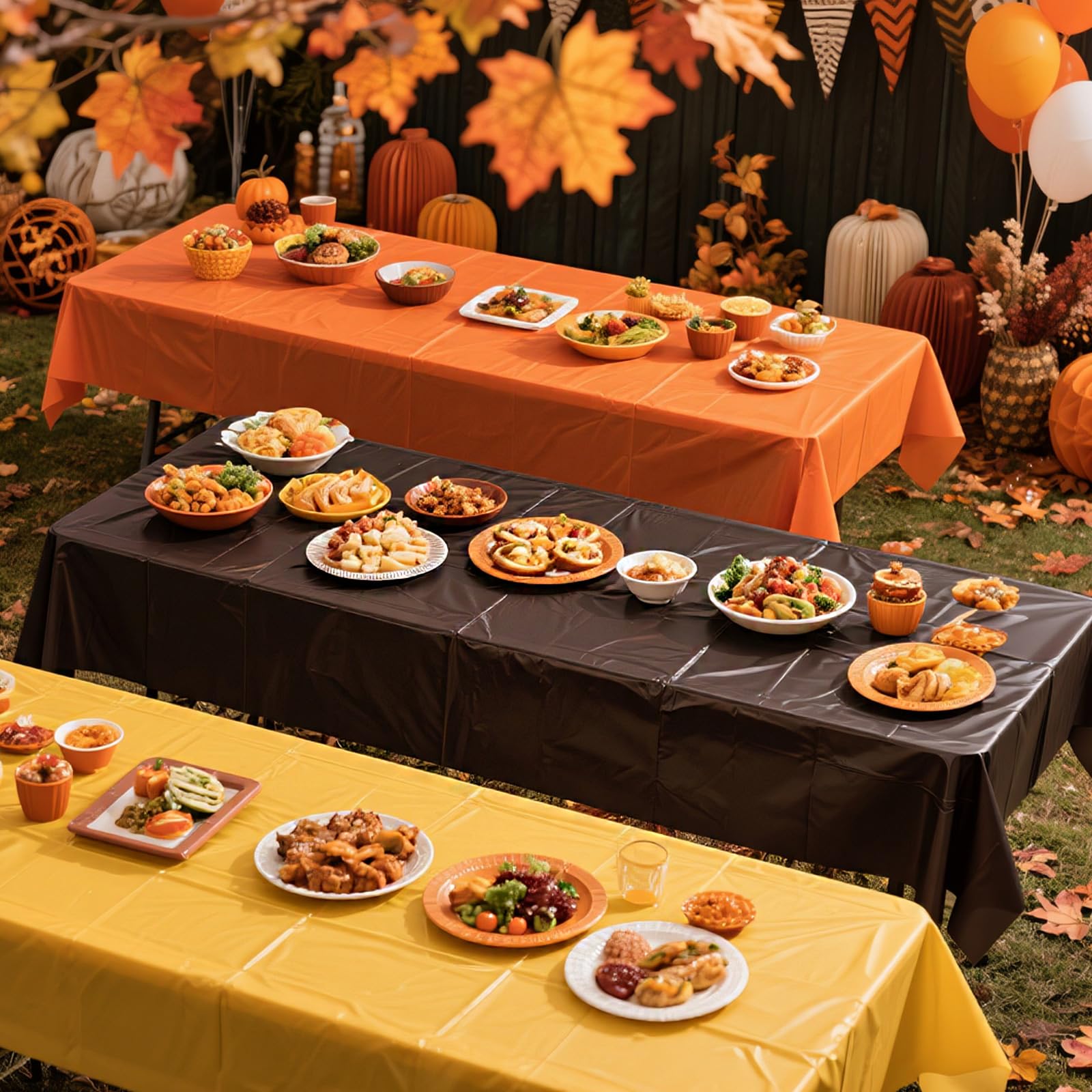 ZHIAXTON 12 Pack Thanksgiving Plastic Tablecloth, 54 X 108 Inch Disposable Orange Yellow Brown Rectangle Fall Tablecloth for Aut