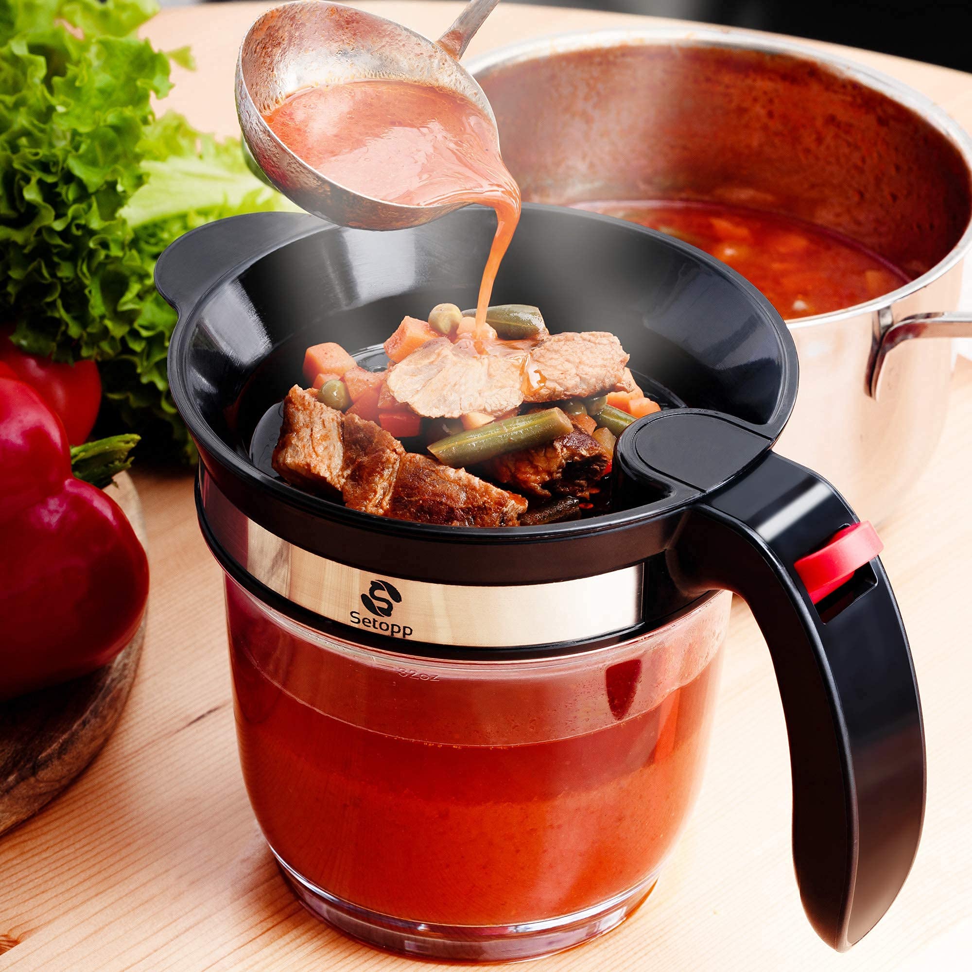 Oil Separator | 4-Cup Oil Fat Separator | Fat Separator With Strainer | Gravy Separator, Measuring Cup With Bottom Drain, Degrea