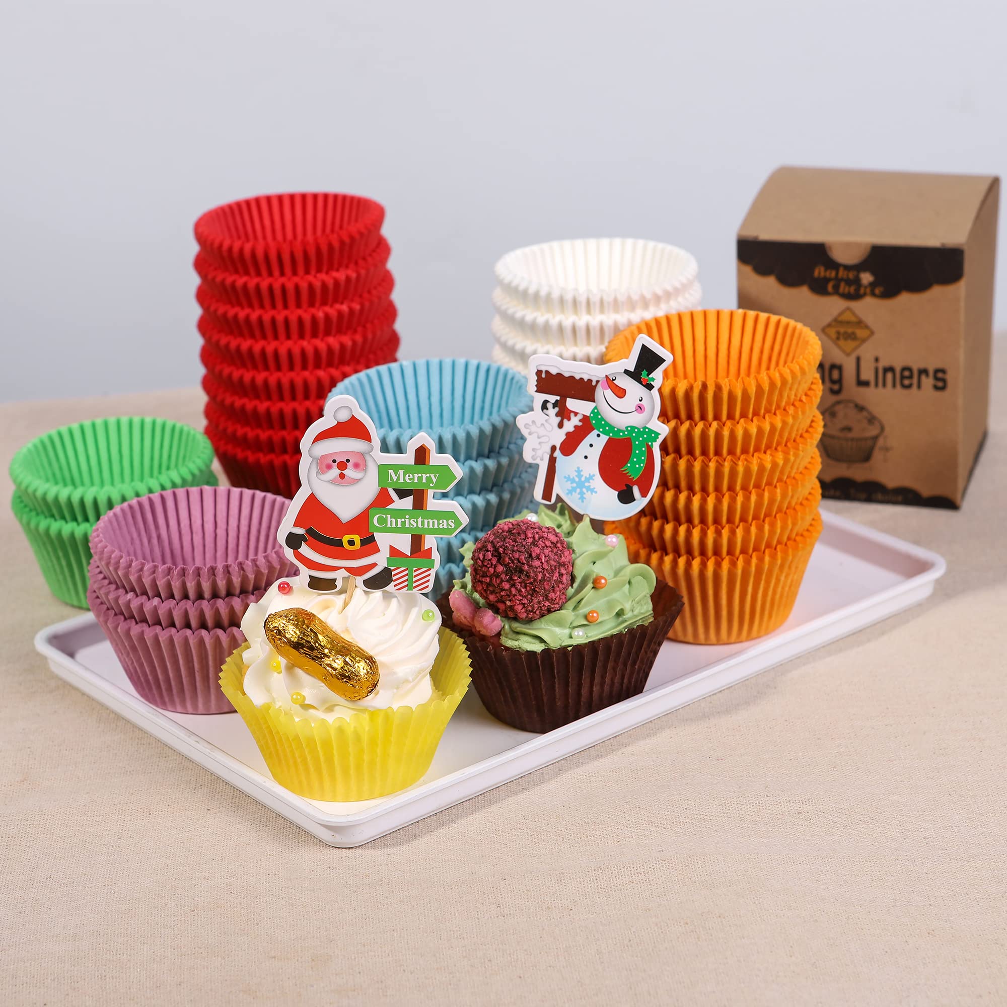 Bake Choice 200pcs Standard Brown cupcake liners for baking,food-grade cupcake wrappers, grease-proof parchment muffin liners fo