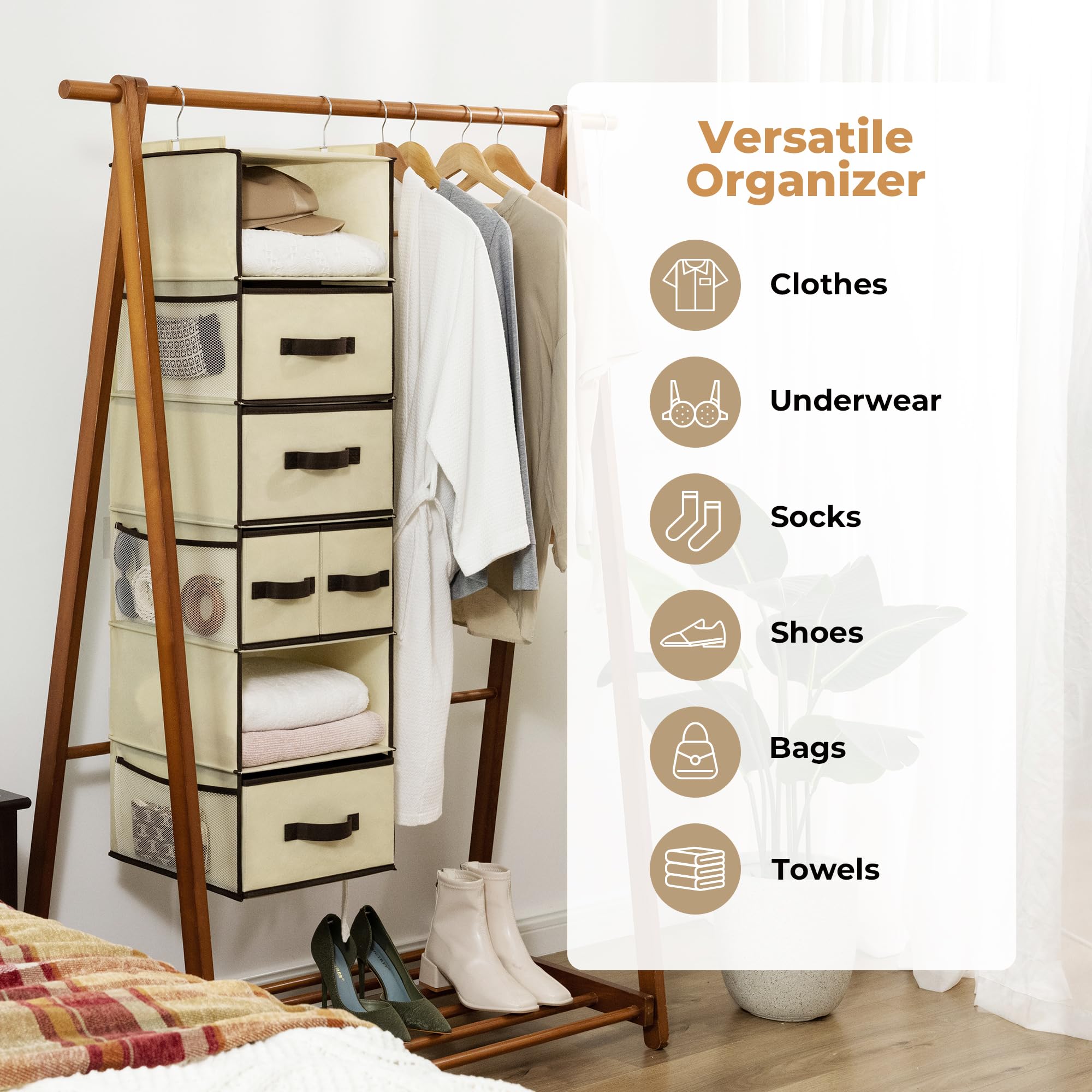 Granny Says Hanging Closet Organizers And Storage 6 Shelves, Closet Hanging Organizer With 5 Drawers, 6 Side Pockets Hanging Sto
