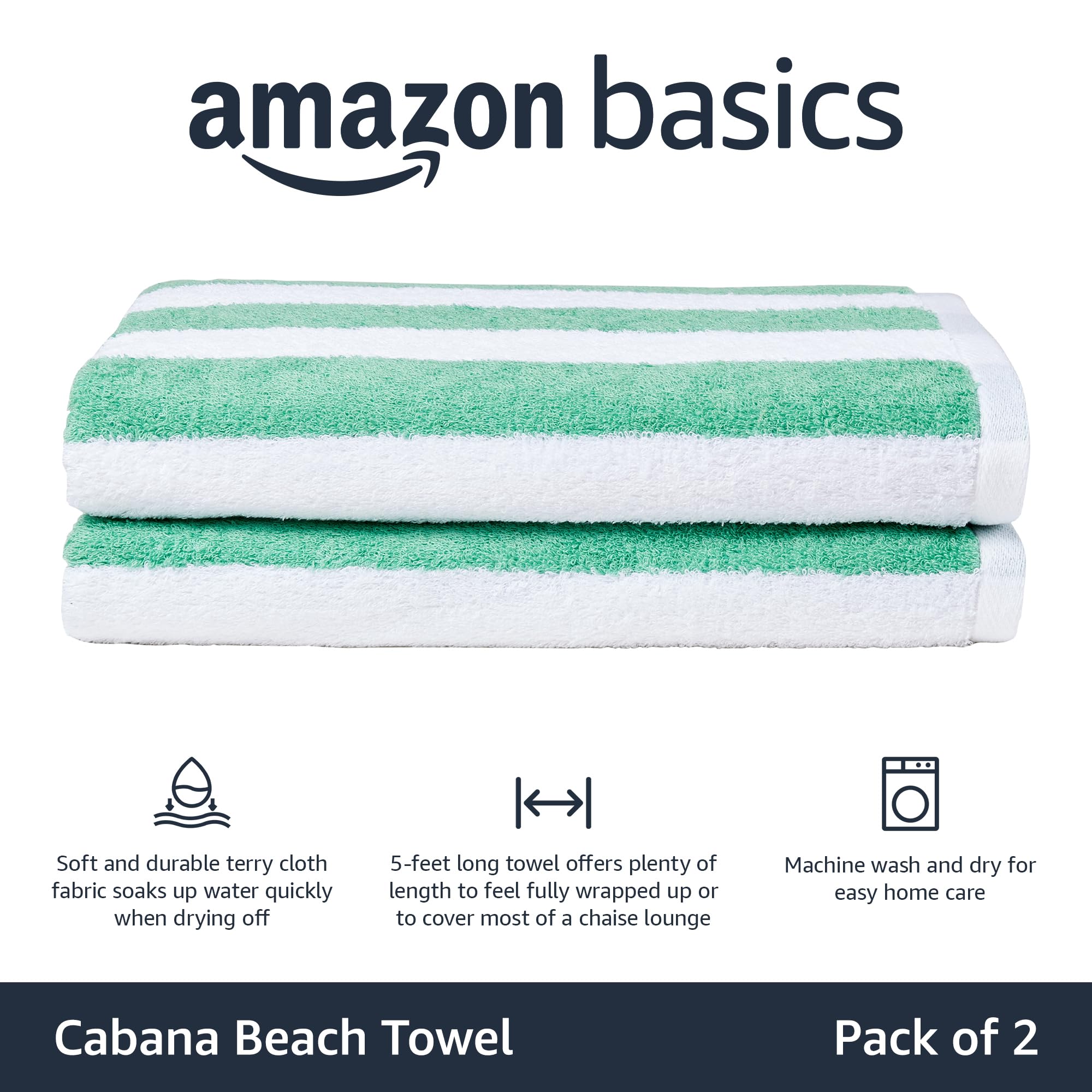 Amazon Basics cabana Stripe Beach Towel - 2-Pack  green