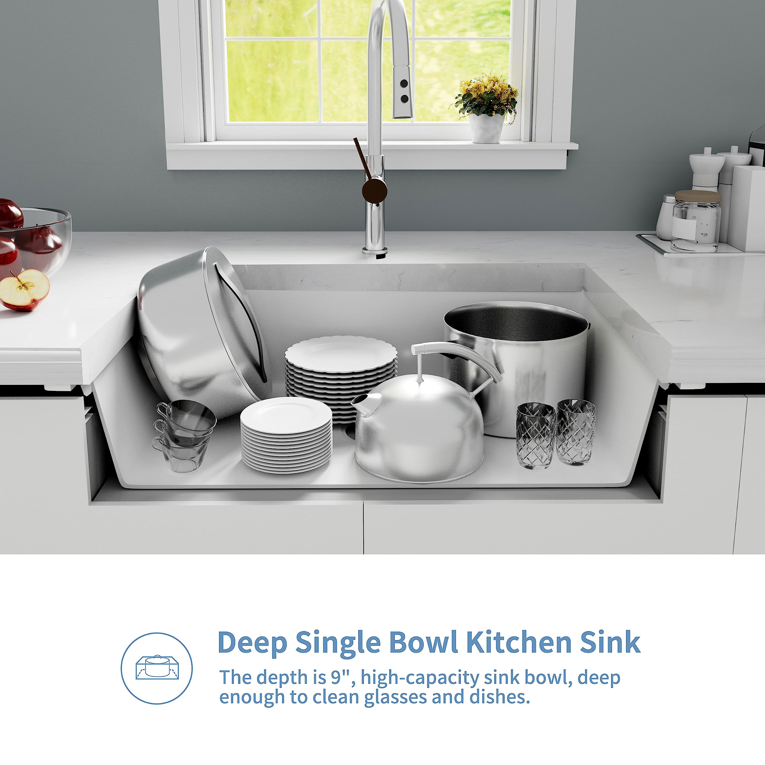 Monsinta Undermount Kitchen Sink, 30 Inch White Kitchen Sink, Granite Composite Sink, Single Bowl Kitchen Sink, Kitchen Sink Und