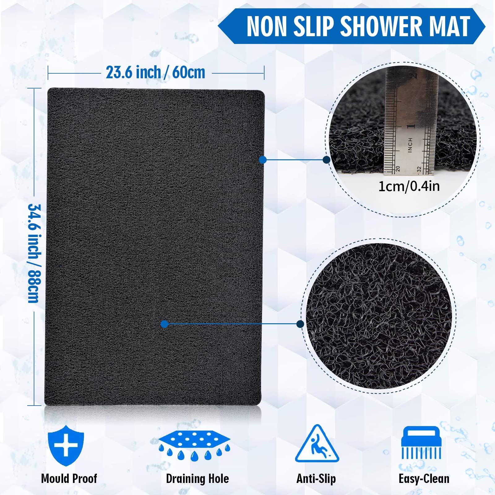 Bathtub Mat Non Slip Shower Mats, 23.6  34.6 Inch, Bath Mat For Textured Tub Surface, Loofah Mats For Shower And Bathroom, Quick