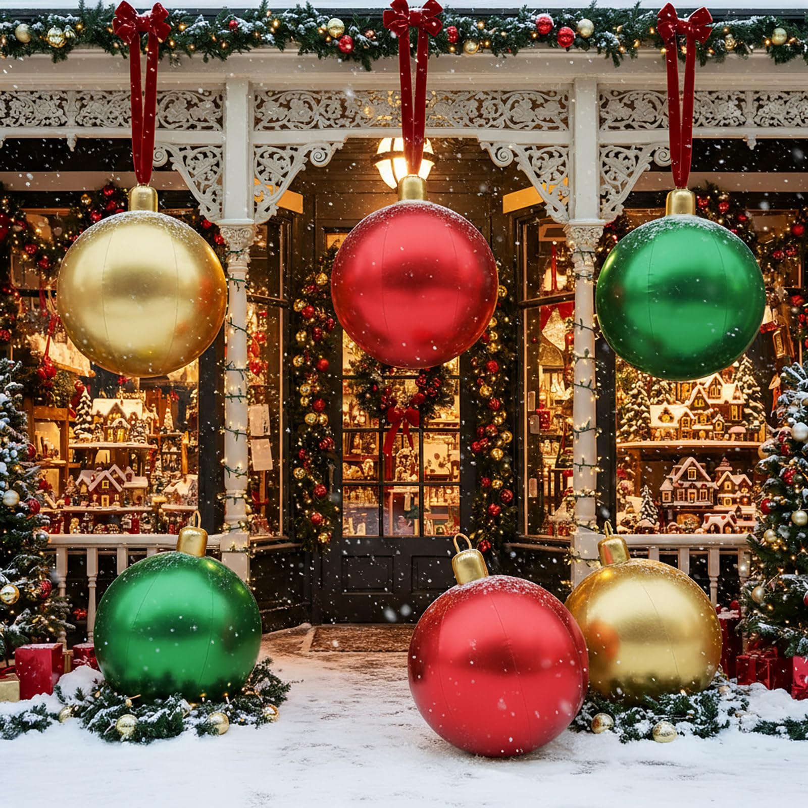 Jetec 4 Pcs 17  Christmas Inflatable Ball Ornament with Glitter Cloth Cover, Large PVC Xmas Blow up Ornaments Holiday Blow Ball