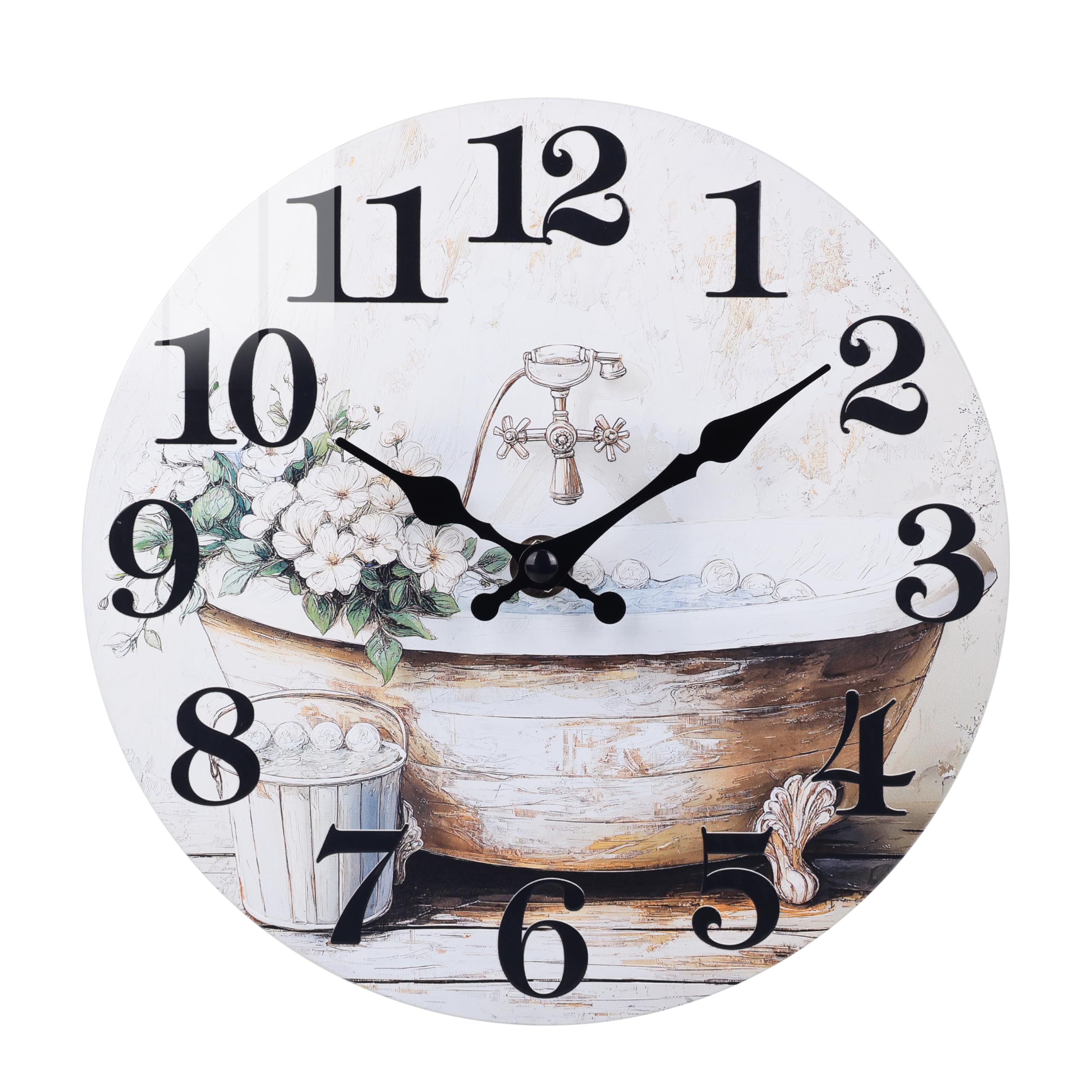 Tinzonc Bathroom Wall Clock Rustic Style Waterproof Glass Wall Clocks 8 Inch,Brown