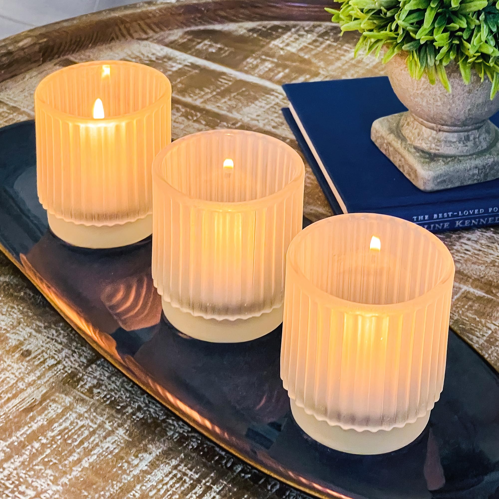 Vintage Ribbed Frosted Glass Tealight Votive Candle Holders by Kate Aspen (Set of 6), Rustic Decor, Boho Decor, Shelf Decoration