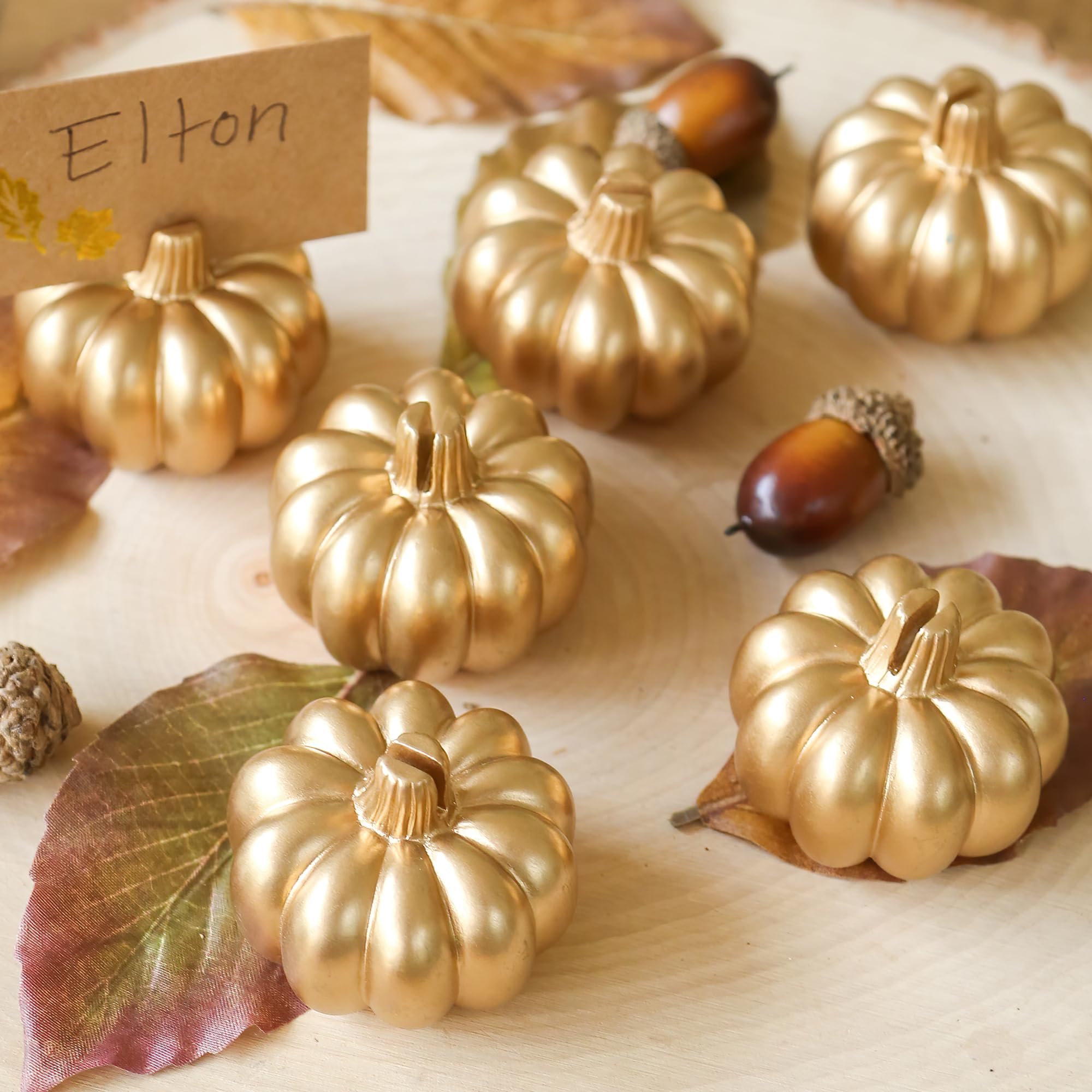 Kate Aspen Fall Decor Mini Gold Pumpkin Place Card Holder (Set of 6), Place Settings, Perfect for Thanksgiving Table Decor, Fall