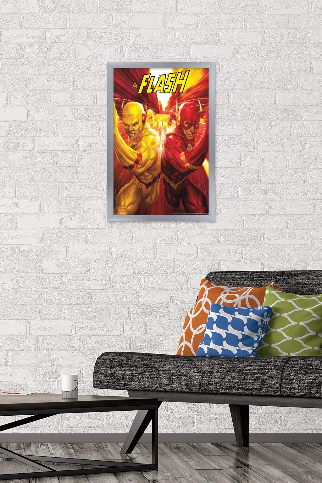 Trends International Dc Comics - The Flash And The Reverse Flash - Race Wall Poster, 14.725'' X 22.375'', Silver Framed Version