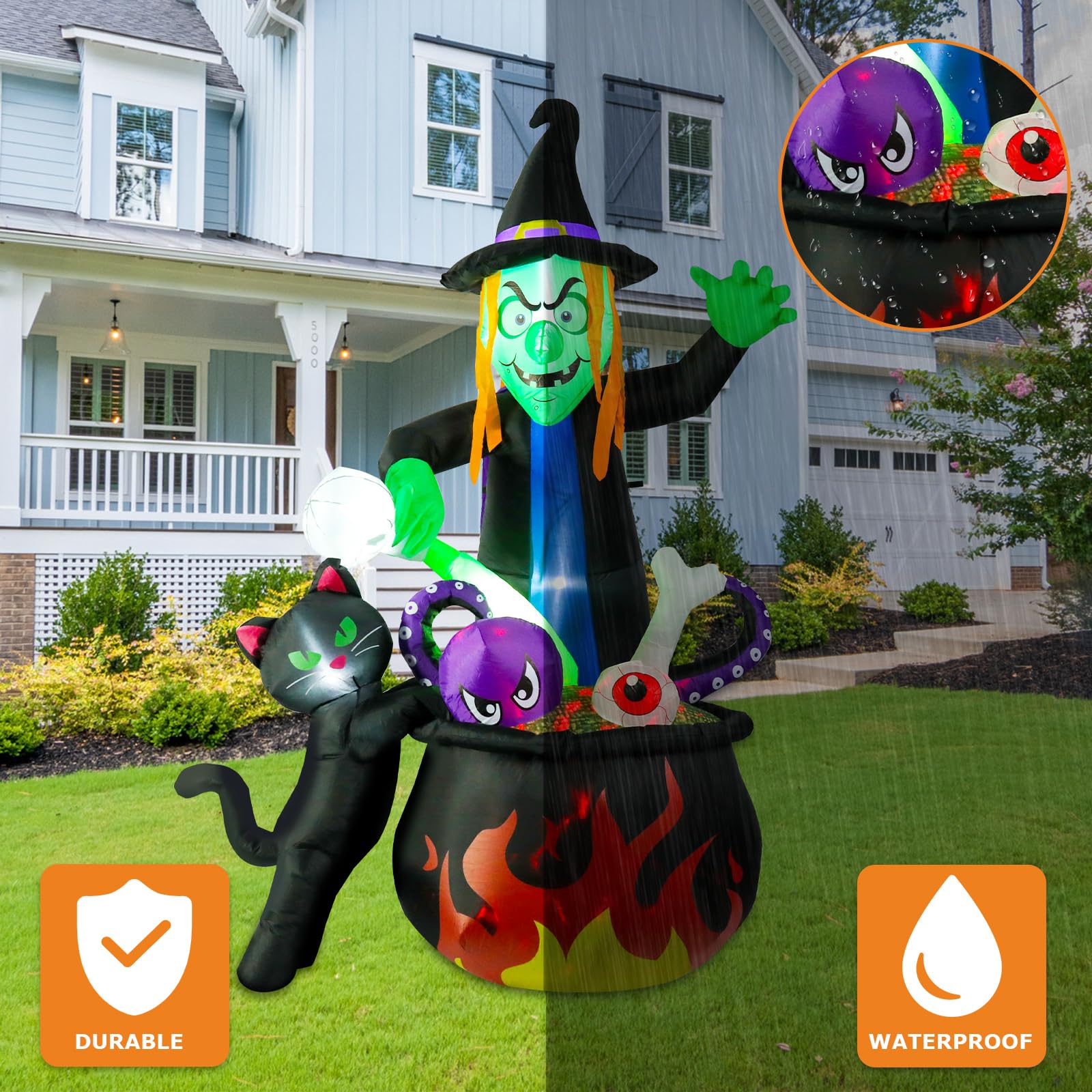 Halloween Inflatable Witch with Cauldron Pot 6FT Halloween Blow Up Inflatables Outdoor Decorations with Build-in LEDs for Home Y