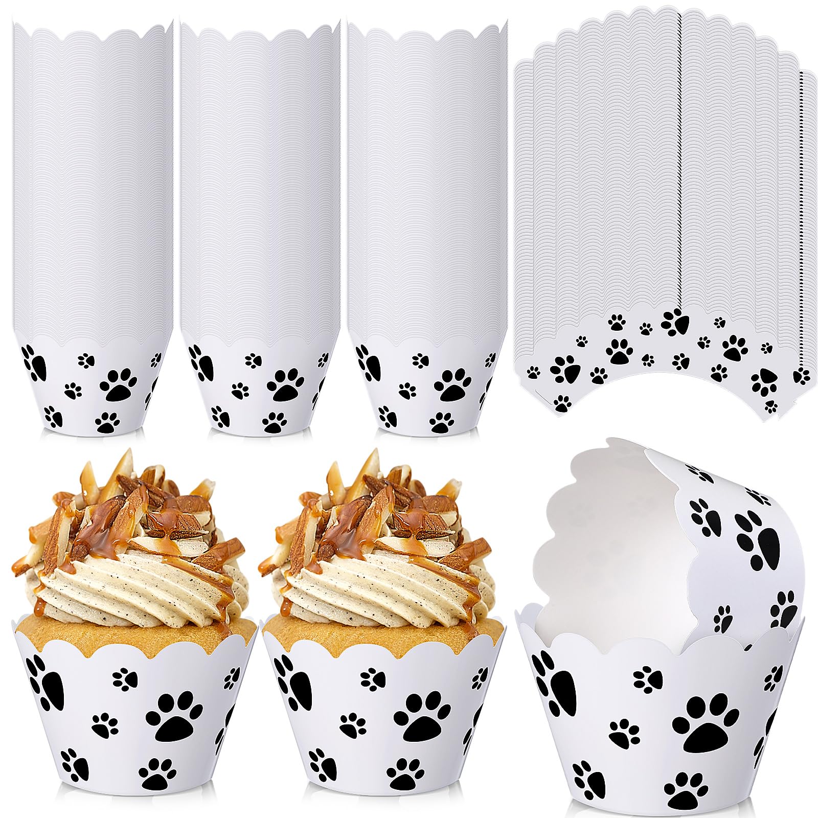 Domensi 100 Pcs Dog Paw Cupcake Wrappers Puppy Themed Cupcake Liners Rustic Baking Cups Baking Liners for Spring Summer Wedding 