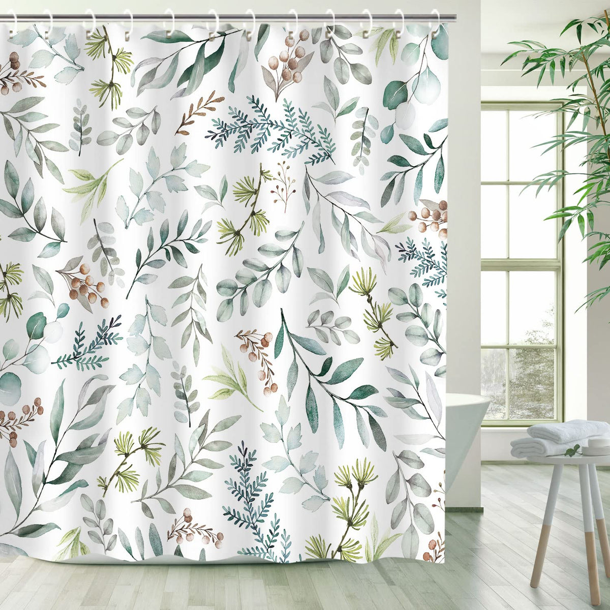 Rosielily Green Eucalyptus Shower Curtain, Leaves Shower Curtain, Botanical Nature Plant Shower Curtain, Spring Sage Green Leave