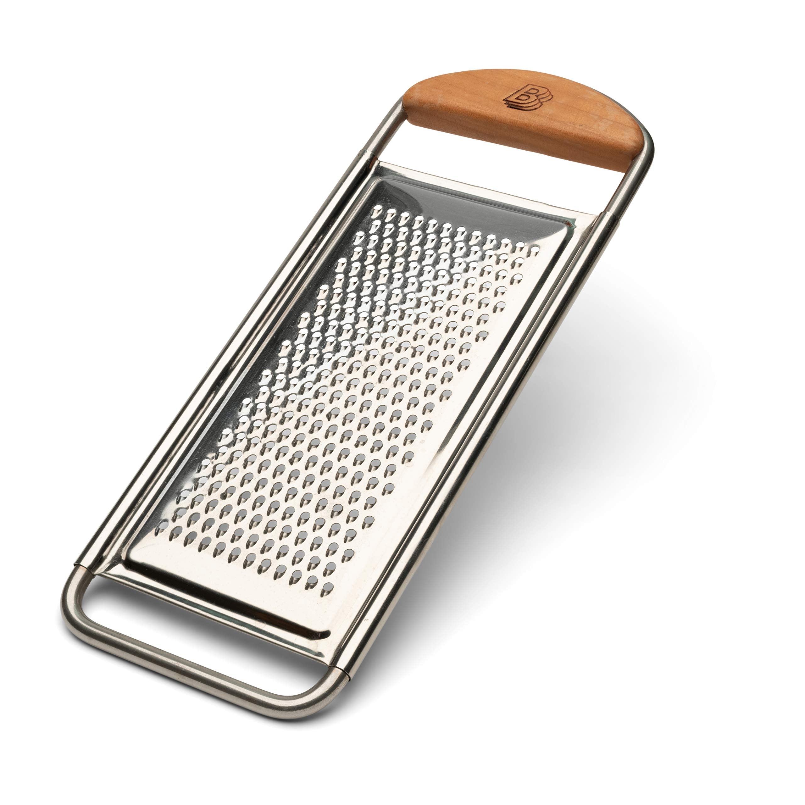 Kings County Tools Stainless Steel Flat Fine Kitchen Grater | Cherrywood Handle | 12'' Long X 4.75    Wide | Made In Italy