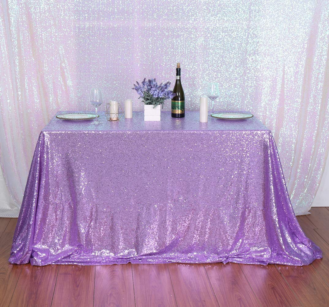 Squarepie Sequin Tablecloth Rectangular 60 X 102 Inch Lavender Reflect Lights Bling Sparkly Table Linen For Wedding Party