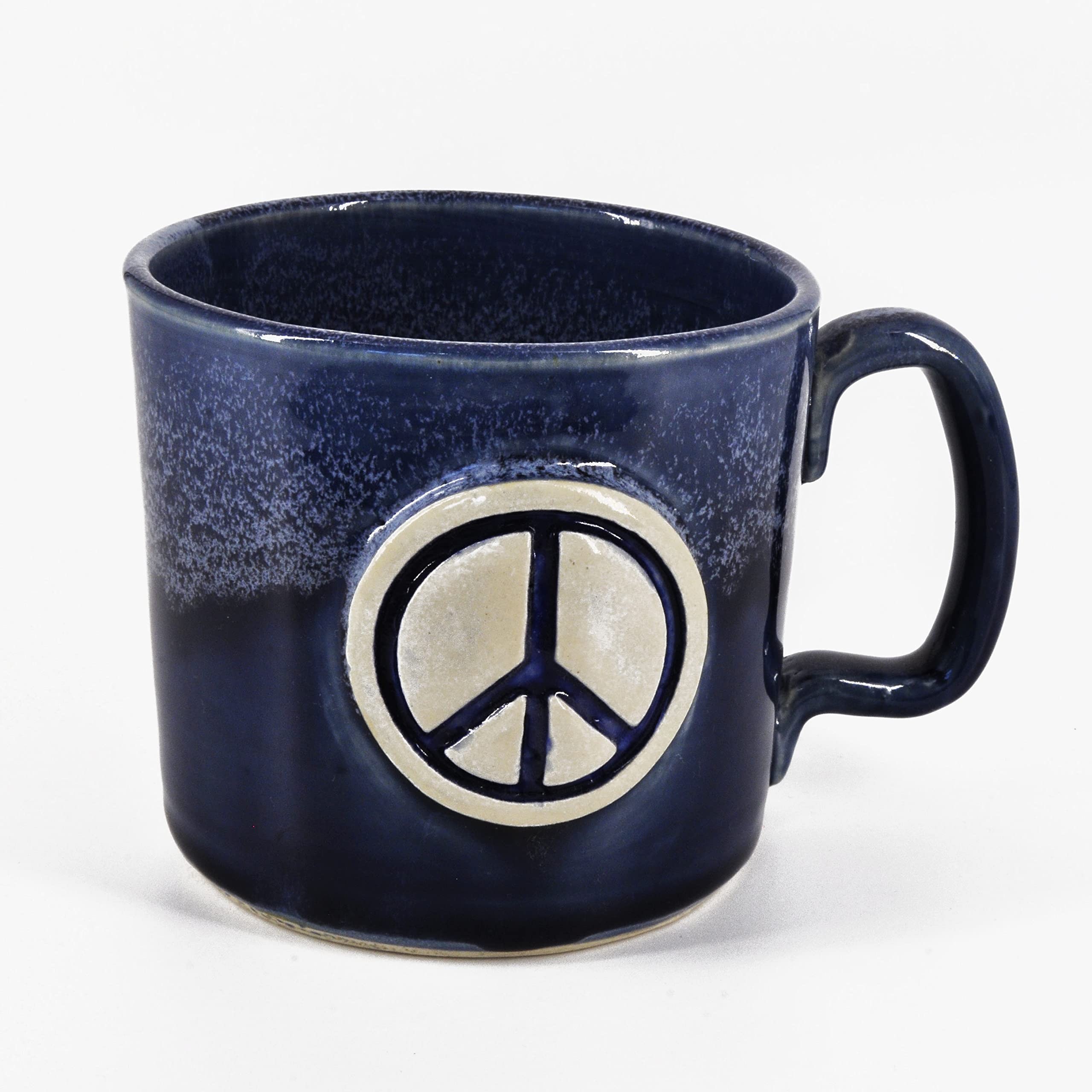 SnowSwept Studio Handmade Coffee Mug - Peace Sign 14oz Blue