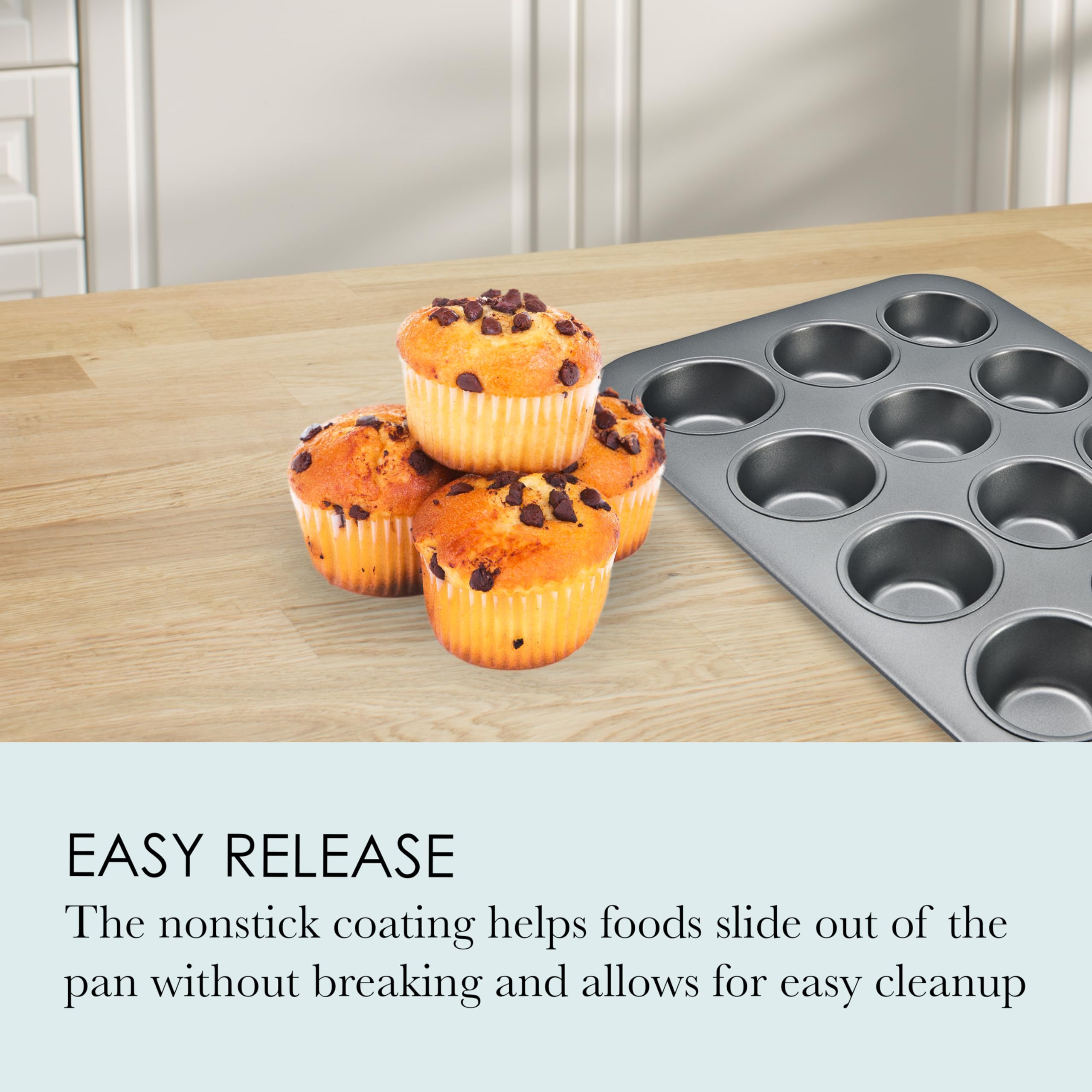 Chicago Metallic Commercial Ii Non-Stick 12-Cup Muffin Pan. Make Muffins, Cupcakes, Mini Quiches, Egg Cups, And More, 15.8 L X 1