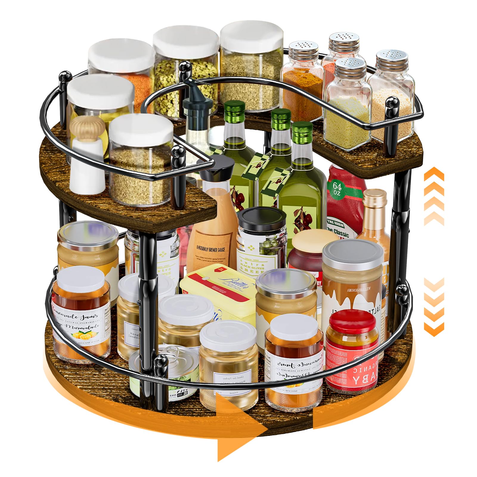SYNAMENO 2 Tier Lazy Susan Organizer Turntable for Cabinet UShape Spinning Makeup Organizer 11.8 Rotating Spice Rack Height Ad