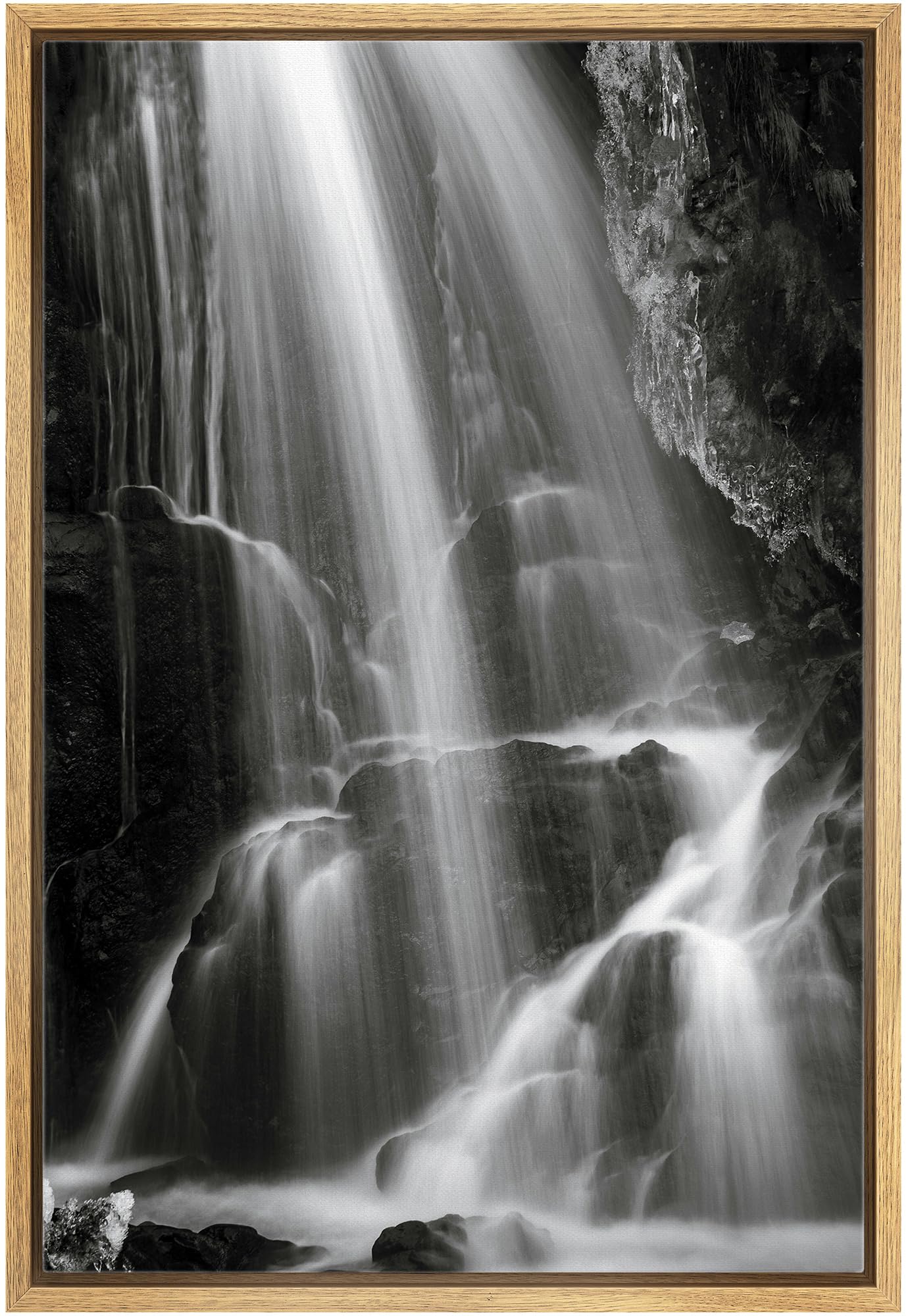 Wall26 Framed Canvas Print Wall Art Serene Black And White Waterfall Animals Photography Realism Rustic Scenic Landscape Wildern