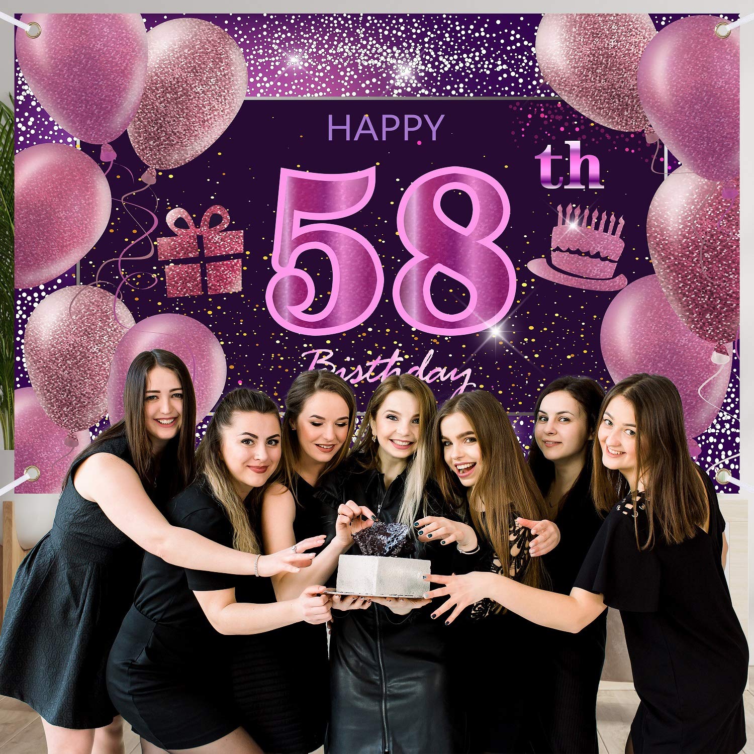 58Th Birthday Decorations For Girls Imisi Happy Birthday Banner Pink Decorations For A Party Birthday Backdrop For Women