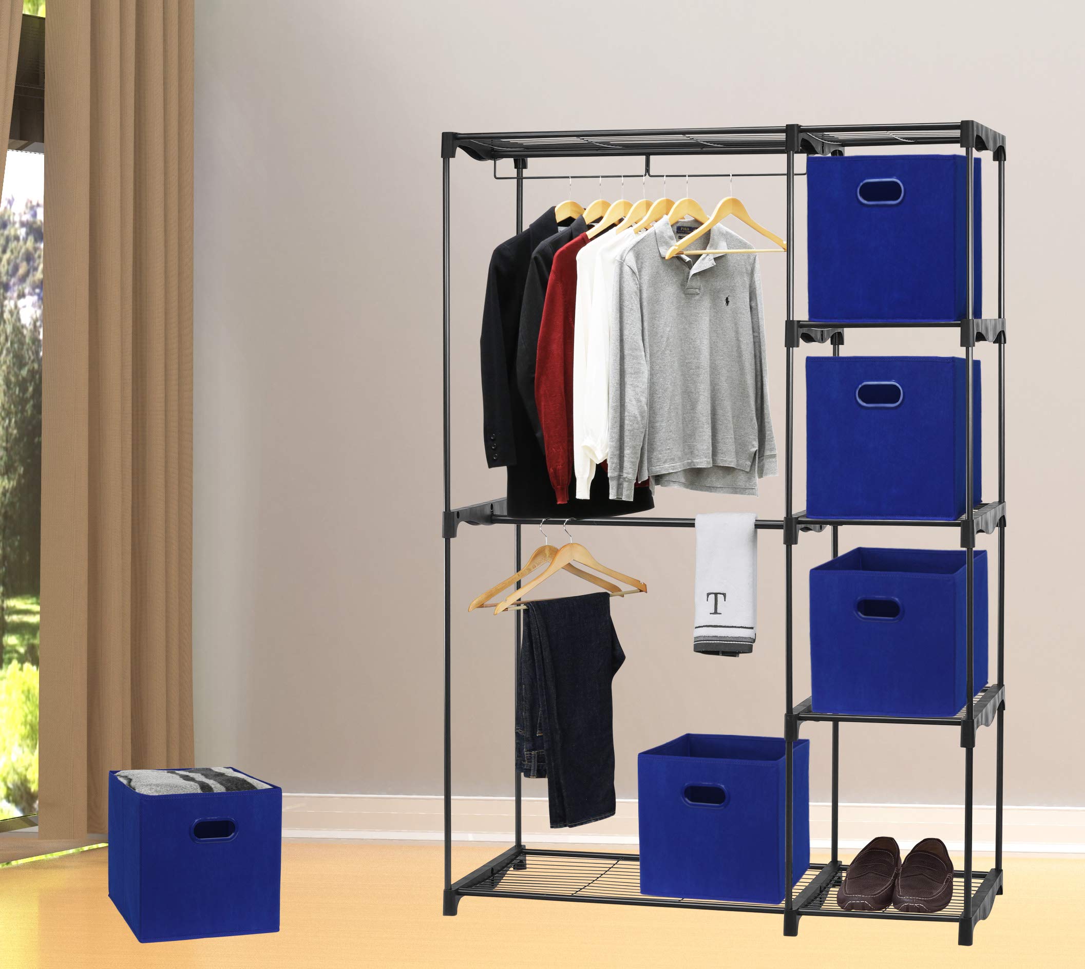 Simple Houseware Foldable Cube Storage Bin With Handle, Dark Blue - 6 Pack