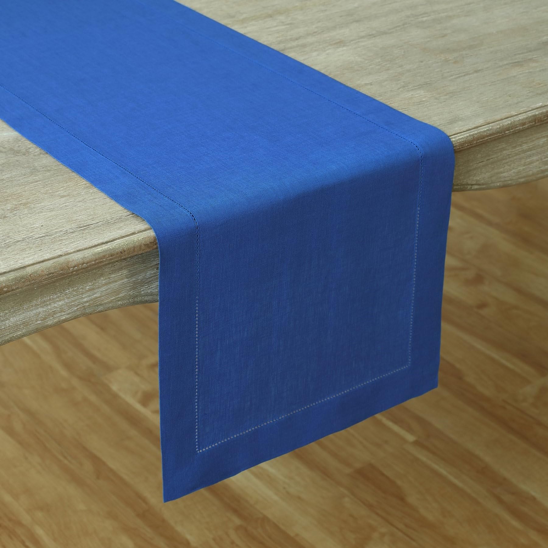 Solino Home Linen Royal Blue Table Runner 48 Inch - 100% Pure Linen Classic Hemstitch Short Table Runner 14 X 48 Inch Ideal For