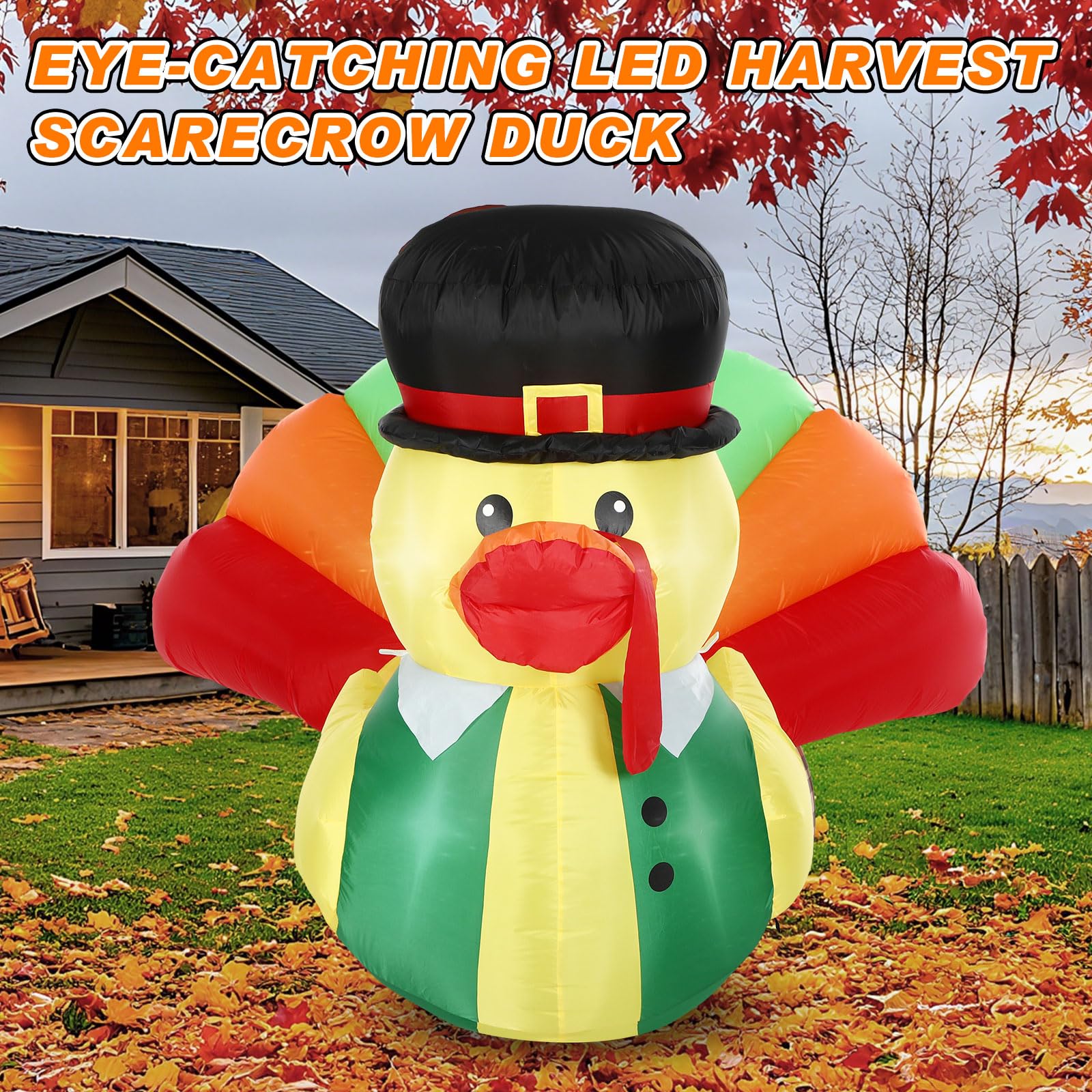 Leyndo 5FT Thanksgiving Inflatables Turkey Duck Fall Decoration Outdoor Inflatables Duck with Build-in LEDs Lights Blow Up Large