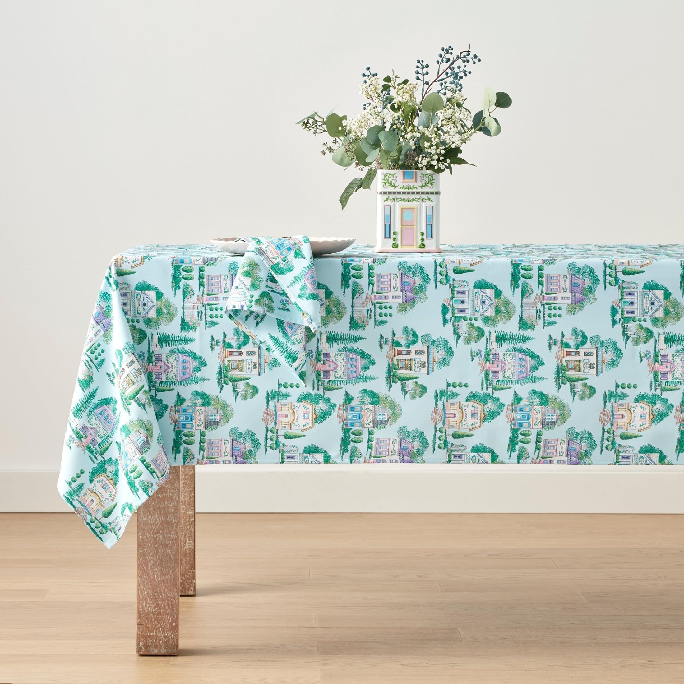 Lenox Spice Village Allover Tablecloth, Blue, 60 W x 102 L