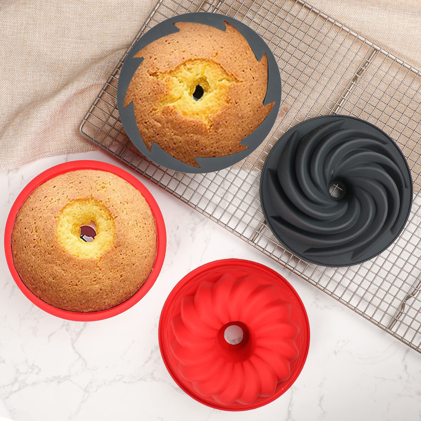 Webake Fluted Tube Cake Pan Silicone 6 Inch Small Bunt Cake Molds Nonstick Round Cake Pans For Baking Pack Of 4