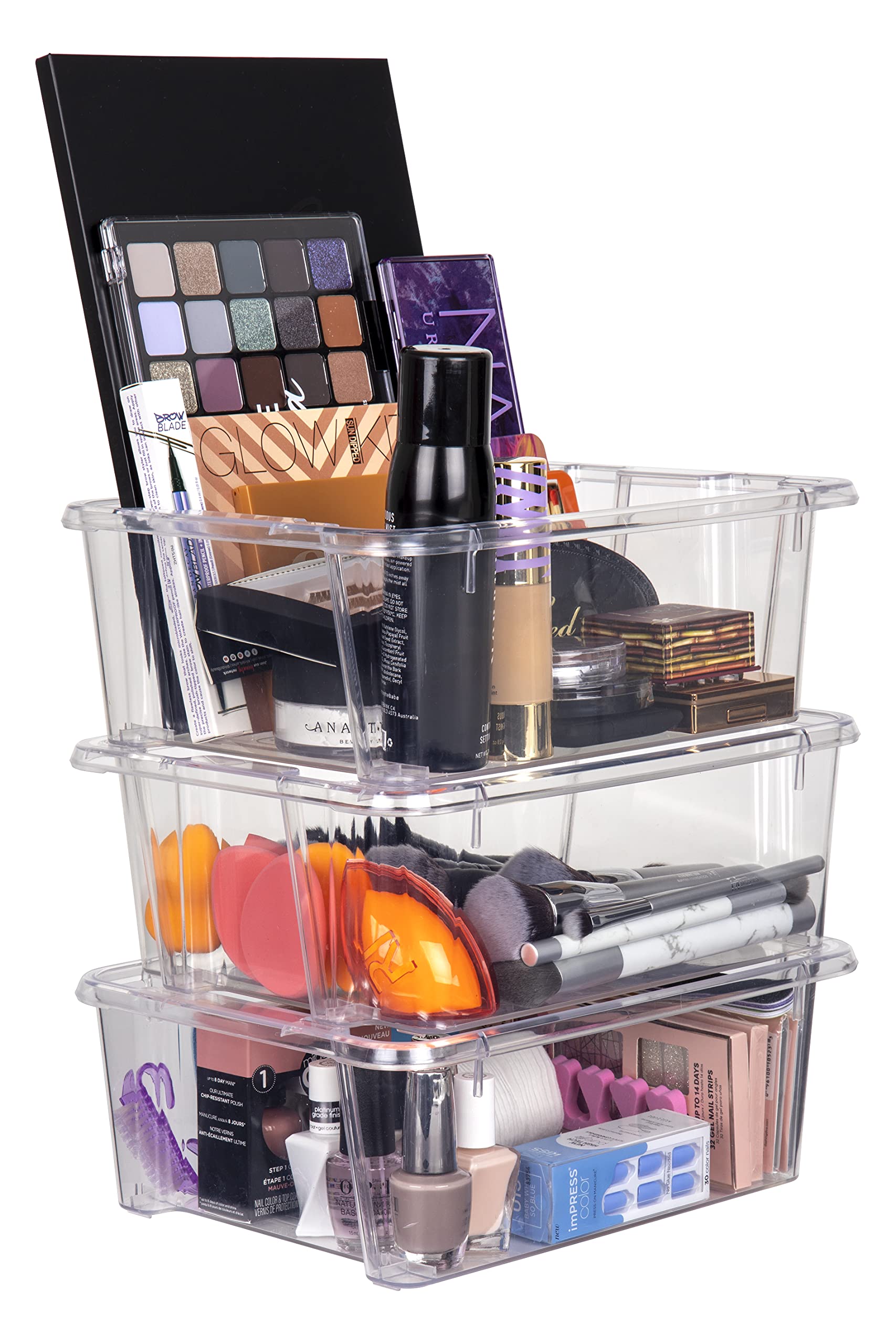 Ab Designs 6842Abd Stackables, Cosmetic Storage Bins, Clear, 3 Pack