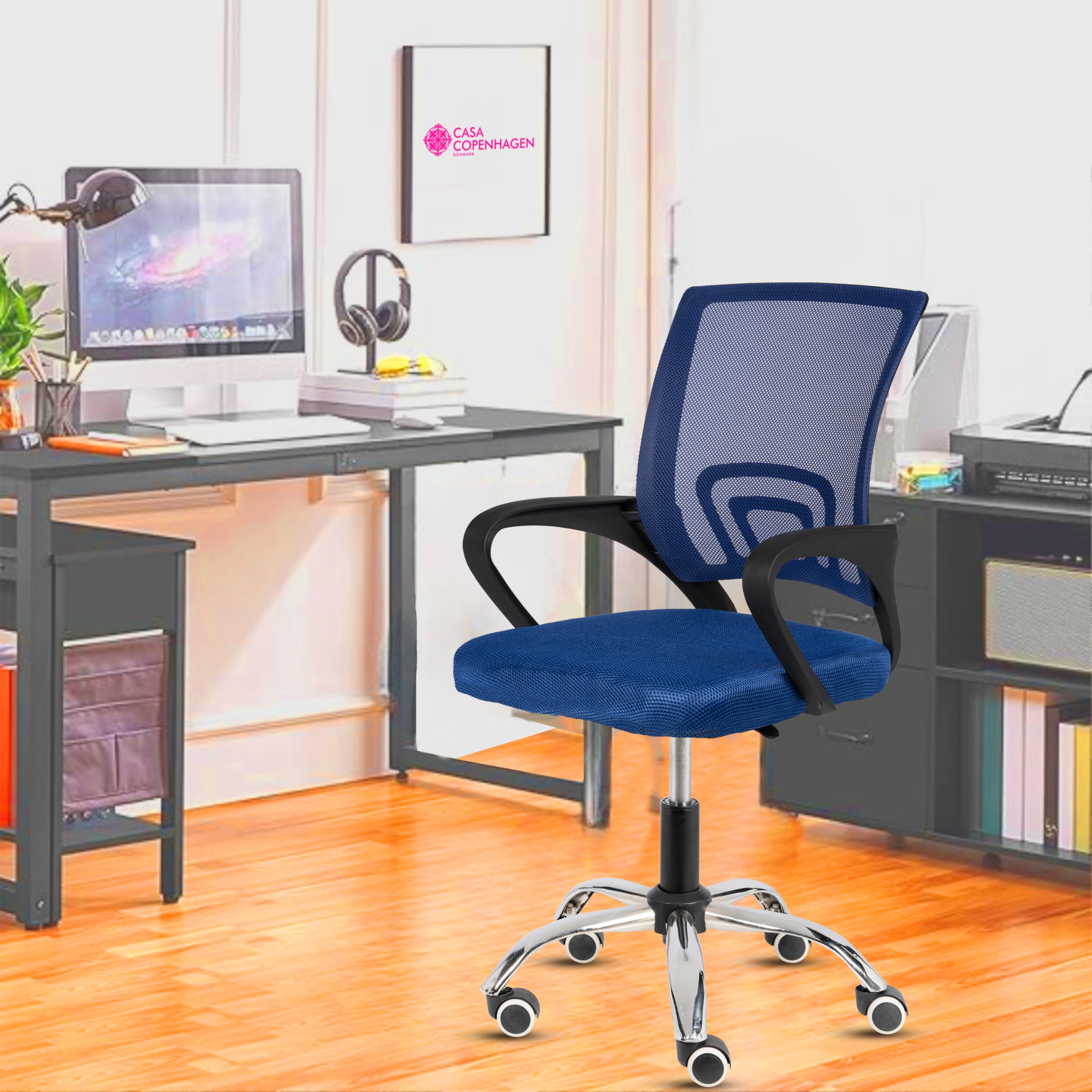 Casa Copenhagen Mesh Mid Back Office/Study/Computer/Revolving/Desk Chair For Work From Home Metal Base, Height Adjustable Seat 