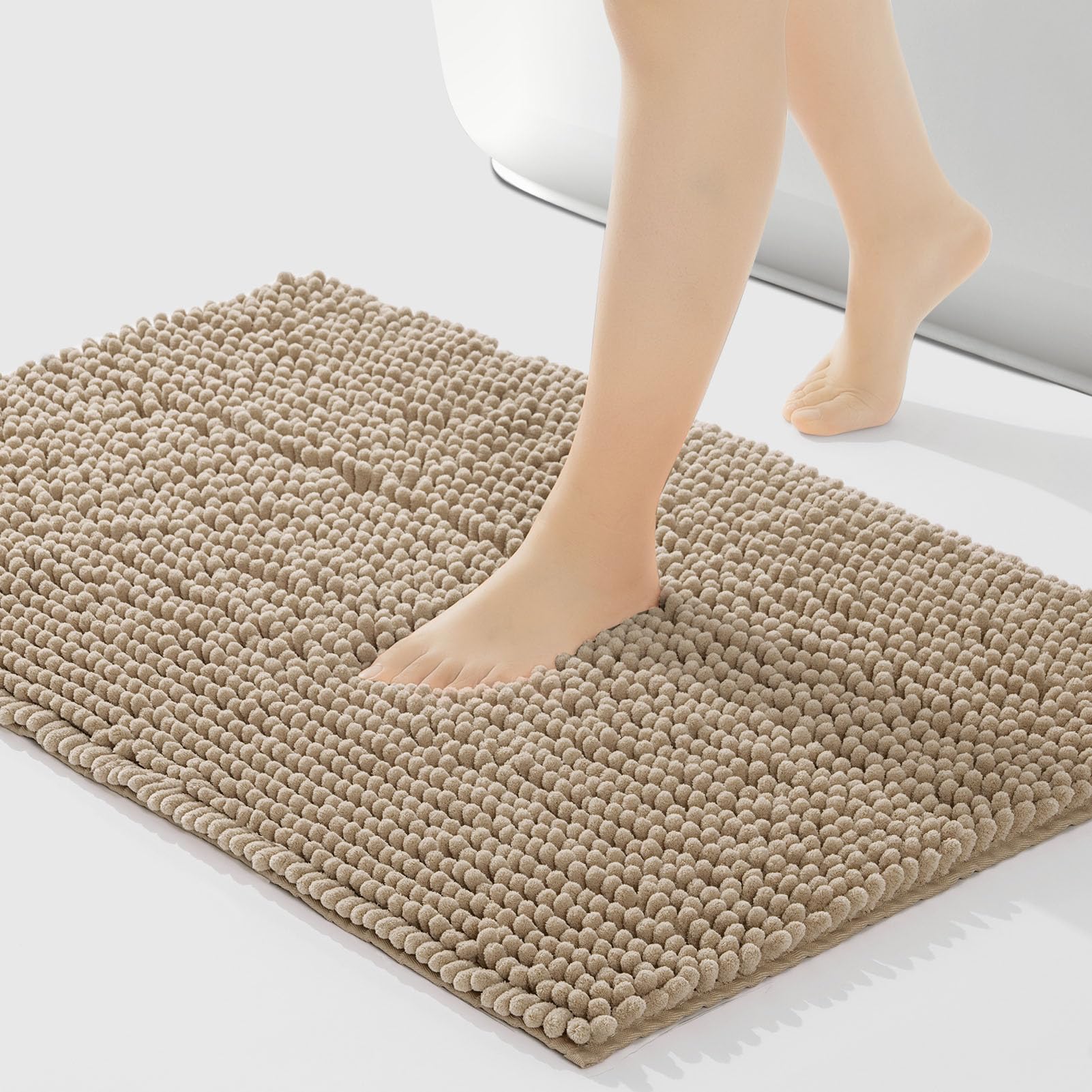 Freshmint Chenille Bathroom Rugs Non-Slip Bath Mat 24X17, Washable Soft Shower Mat, For Bathroom Floor & Tub Fluffy Shag Bath Ru