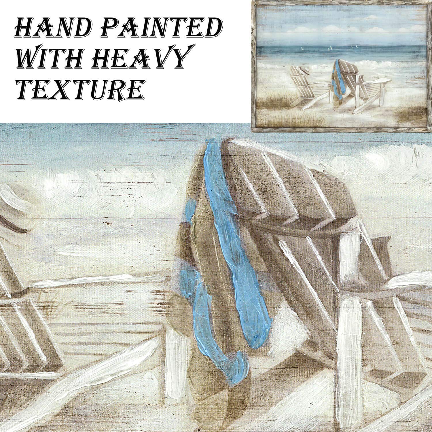 Tar Tar Studio Abstract Seascape Framed Wall Art: Beach Chair On Sand Hand Painted Painting Print For Bedroom (24'' W X 18'' H,
