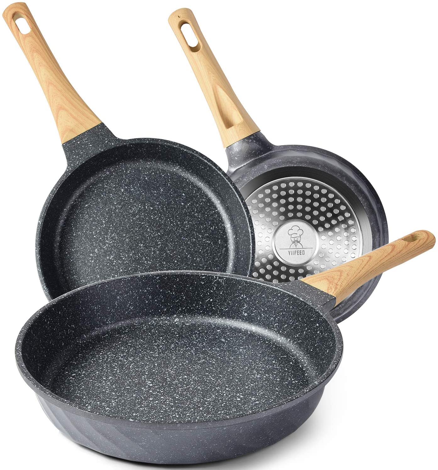 Yiifeeo Frying Pans Nonstick, Induction Frying Pan Set Granite Skillet Pans For Cooking Omelette Pan Cookware Set With Heat-Resi