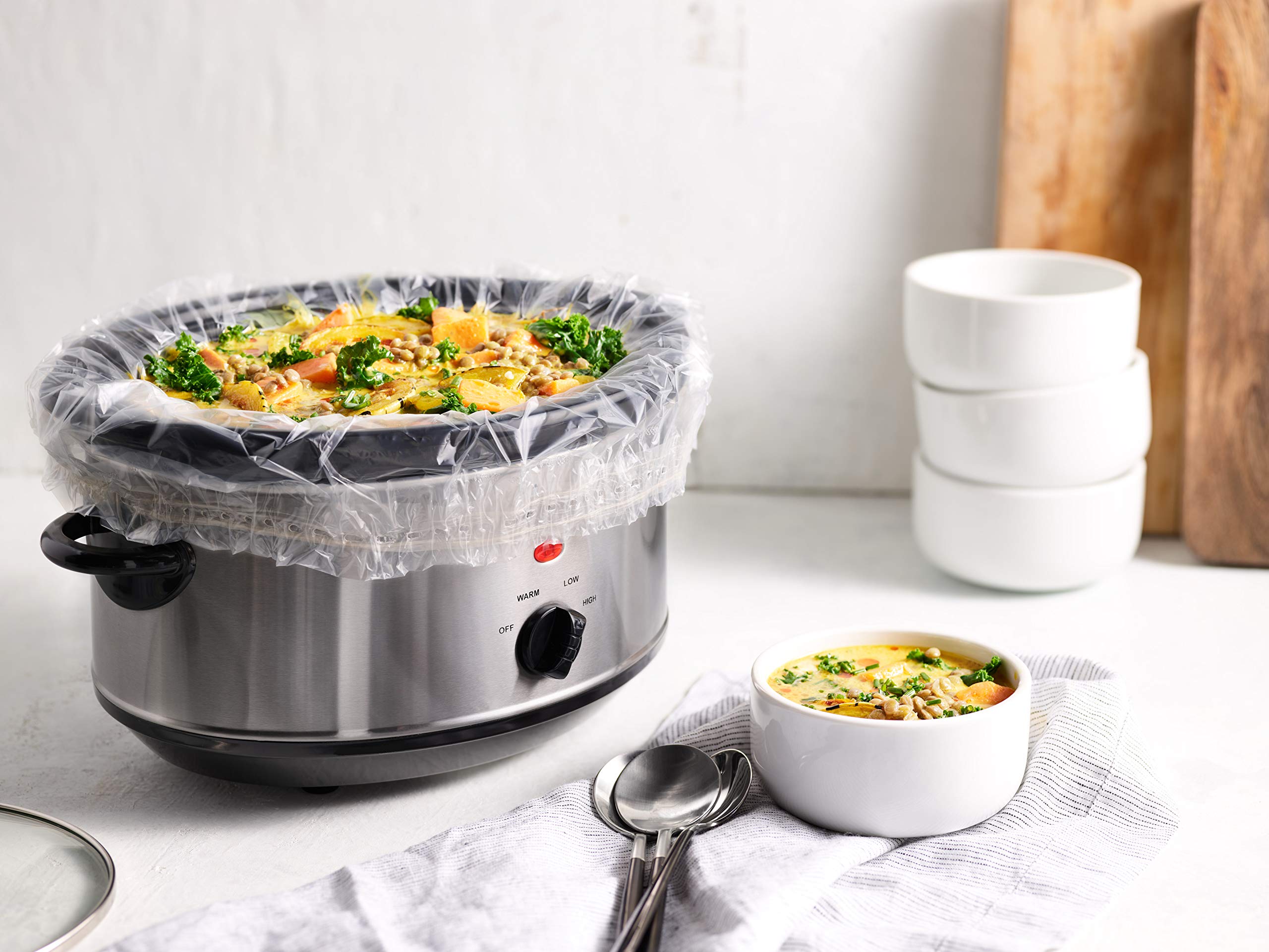 Pansaver Slow Cooker Liners - Disposable Liners With Sure Fit Band For Snug Fit - Instant Cleanup With No Scrubbing - Fits 3-6.5