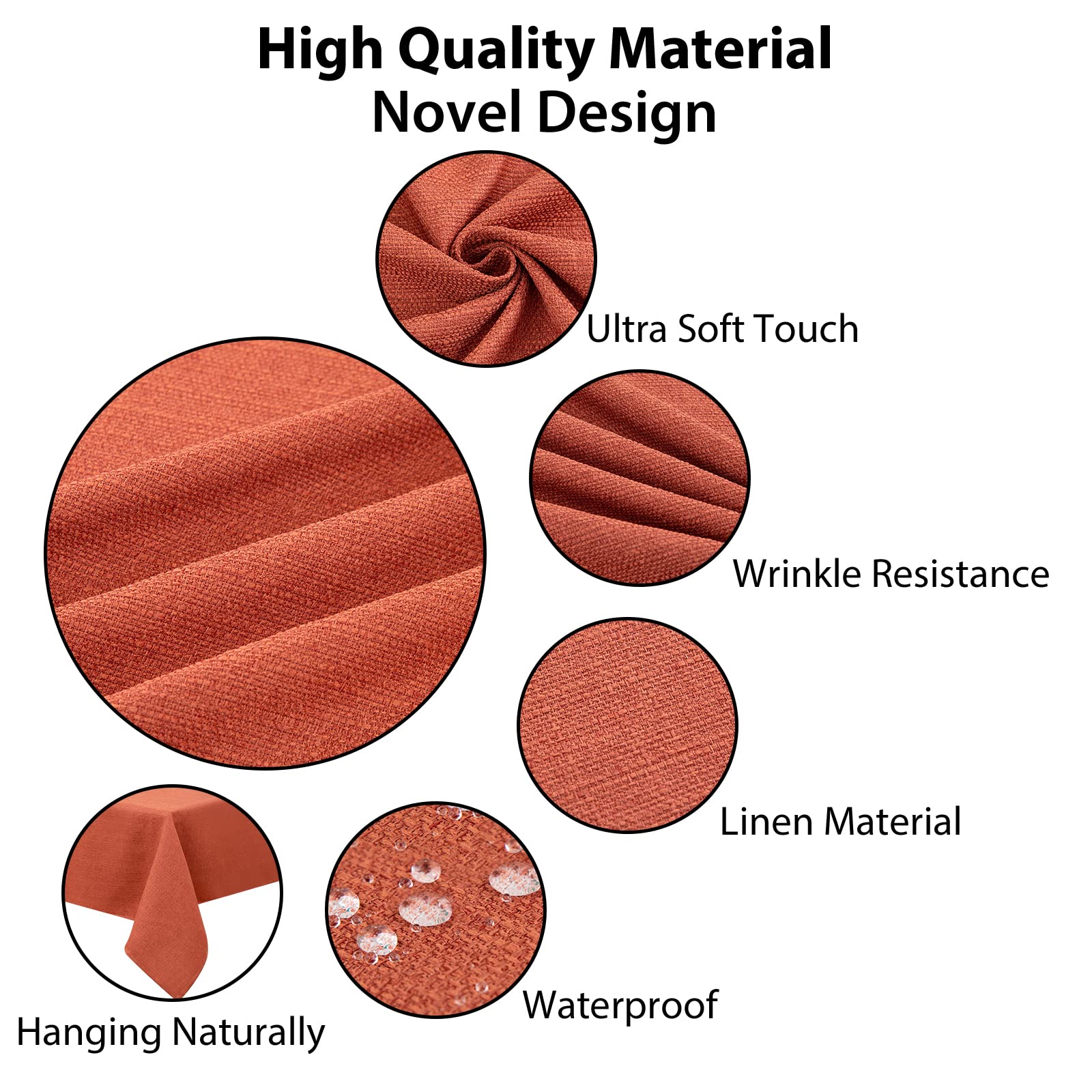 Sanlehause Table Cloth Dark Orange 57 X 57 Inch Linen Tablecloth Lotus Effect Tablecloths Anti-Shrink Soft And Wrinkle Resistant