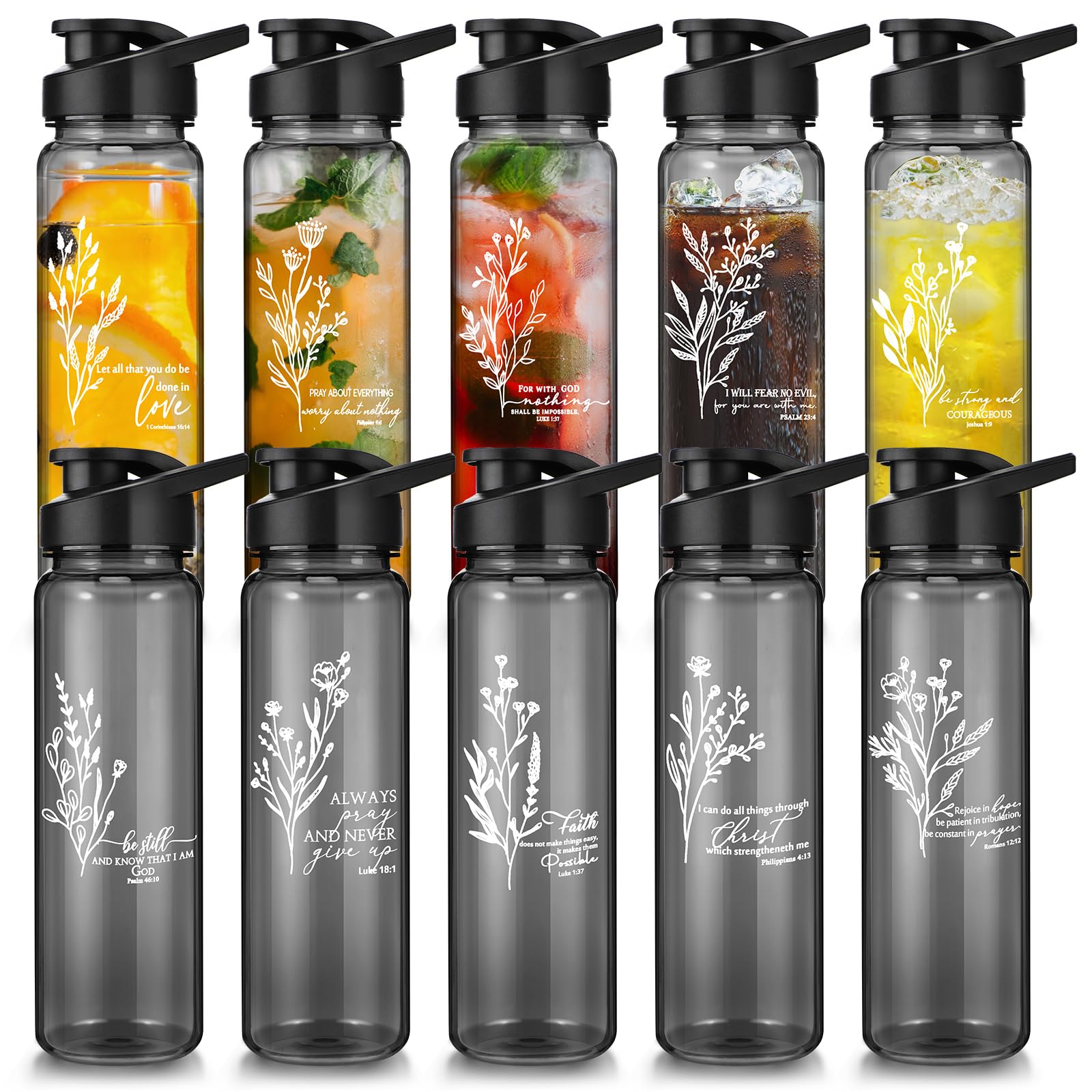 Skylety 10 Pcs Christian Water Bottles Bible Verse Plastic,Boho