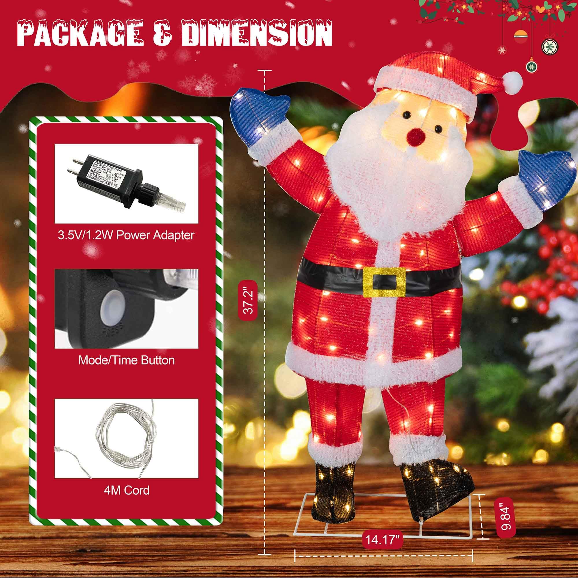 Shintenchi 3ft Lighted Christmas Santa Claus, Outdoor Pop-up Holiday Decoration with 80 LED Lights, 3D Pre-Lit Light-Up Decor fo