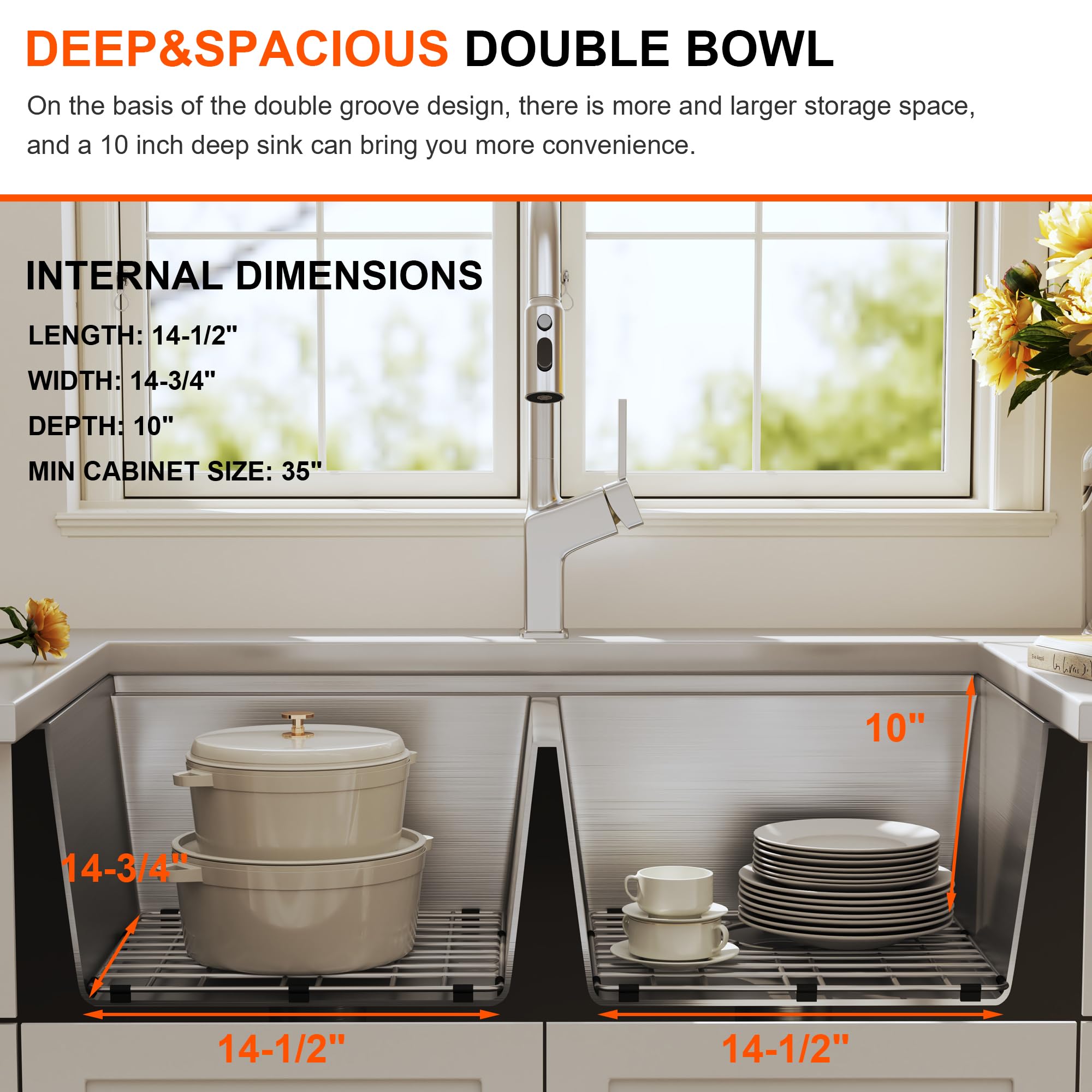 Blenzia 32 Inch Double Bowl Kitchen Sink 16 Gauge Stainless Steel Undermount Workstation 50/50 Double Bowl Sinks With Integrated