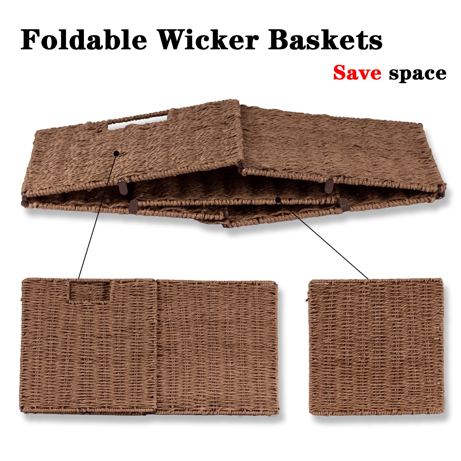 Vagusicc Wicker Baskets, Set Of 2 Hand-Woven Paper Rope Storage Baskets Woven, Foldable Cubby Storage Bins, Storage Basket For S