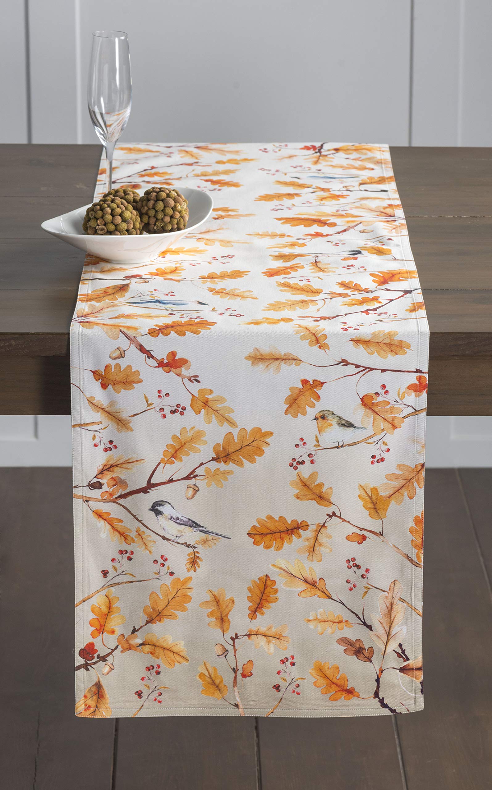 Maison D' Hermine Tablerunner 100% Cotton Table Runner Decorative Table Runners, Home, Restaurant Camping, Oak Leaves (Double La