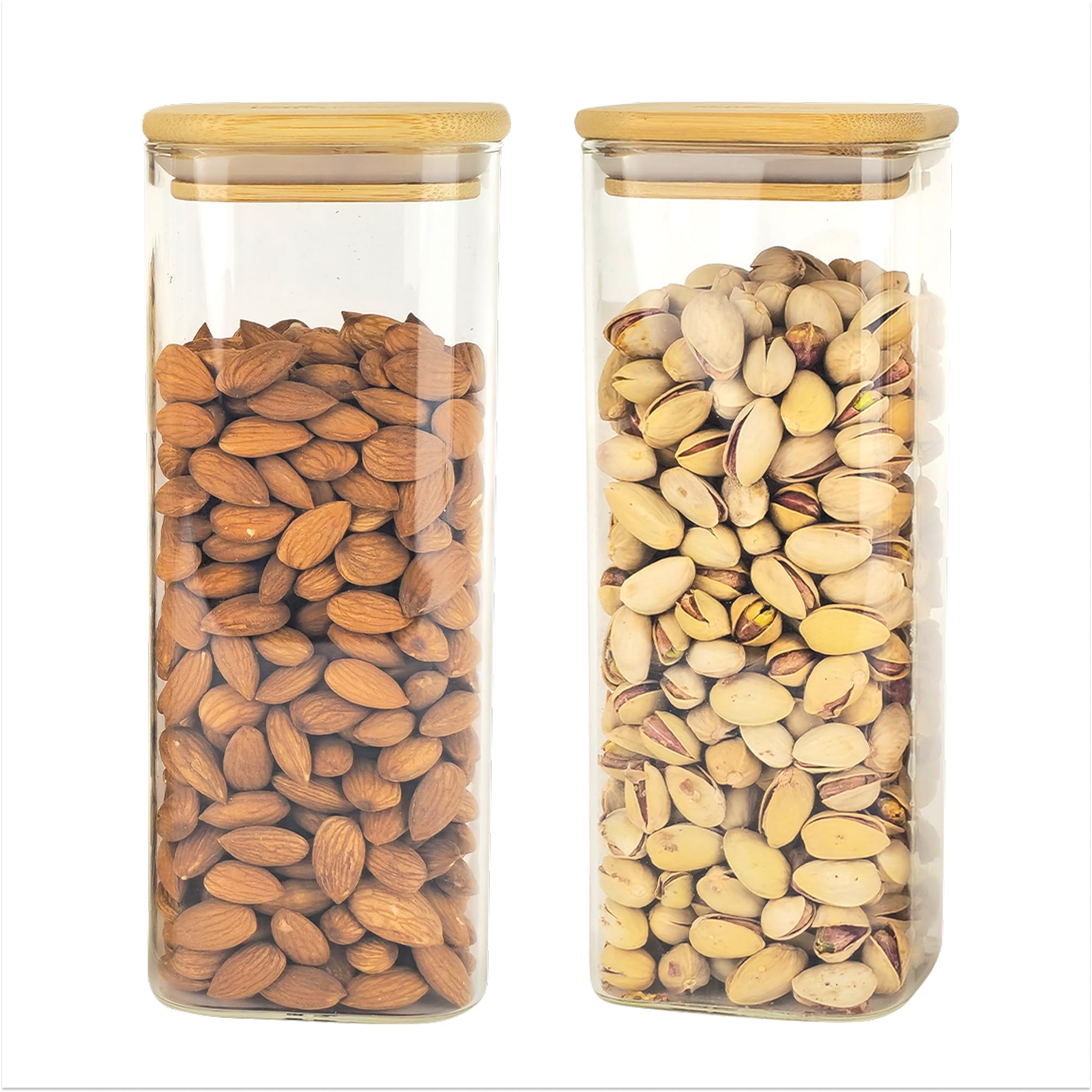 The Better Home Rectangular Glass Jars With Bamboo Lid | Modern Natural Kitchen Storage Container Set | Pack Of 6 (1000Ml) Each 