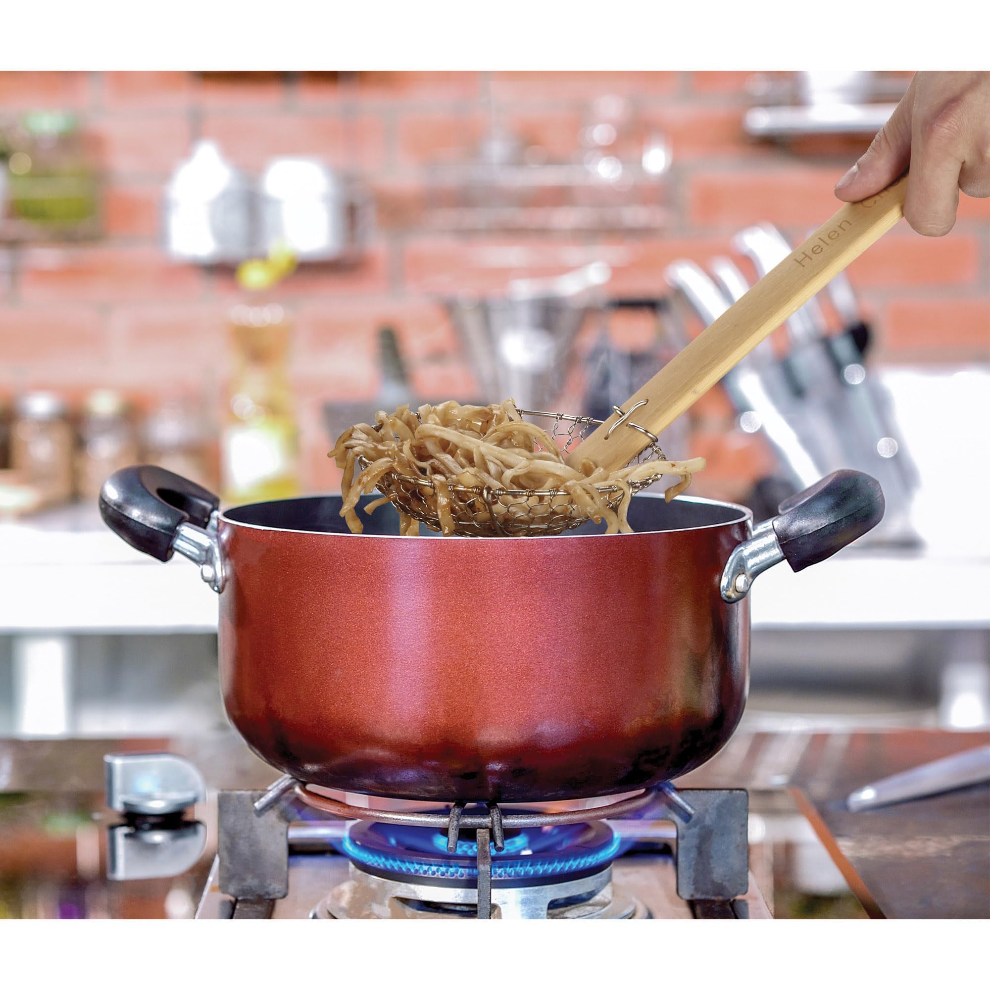 Helens Asian Kitchen Spider Strainer | 7-Inch Stainless Steel Wire Mesh Ladle With Sustainable Wood Handle For Large Batch Cooki