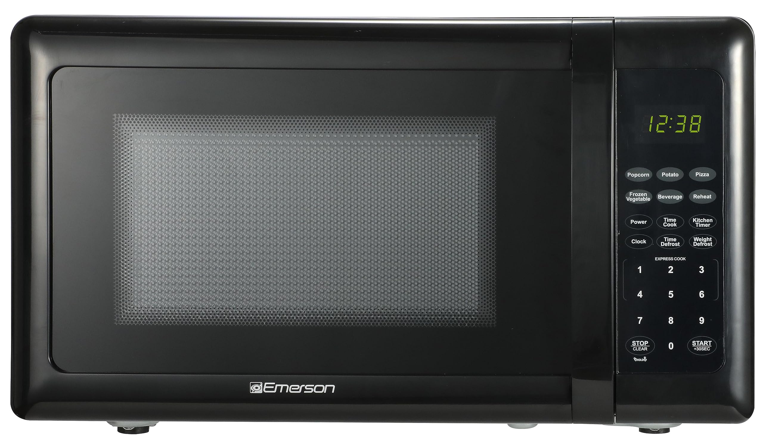 Emerson MW7302B Compact Countertop Microwave Oven with Touch Control, LED Display, 700W, 10 Power Levels, 6 Auto Menus, Glass Tu