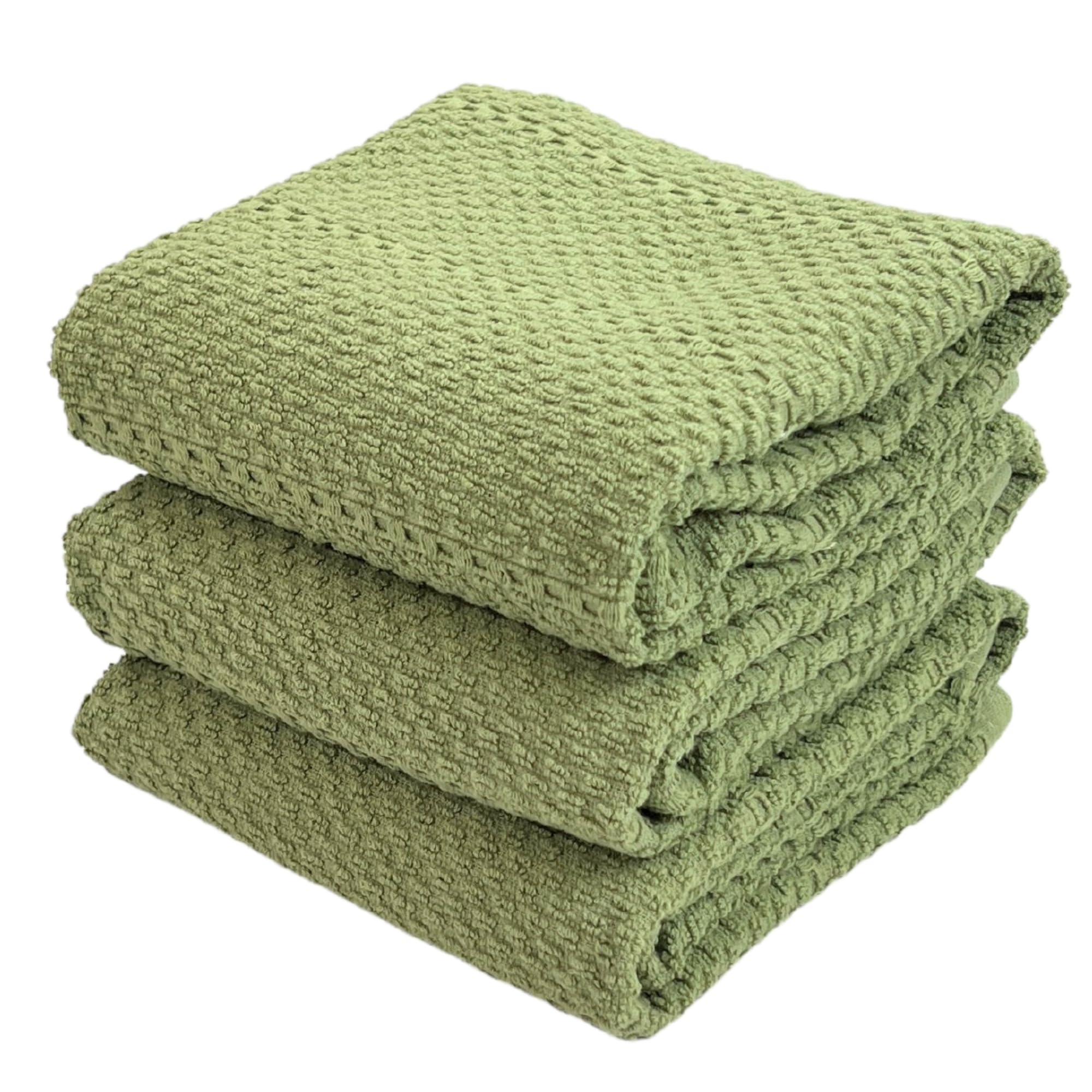Dark Sage Green Kitchen Hand Dish Towels: Oversized 28'' X 18'',100% Cotton Cloth Soft Cleaning Drying Absorbent Textured Design