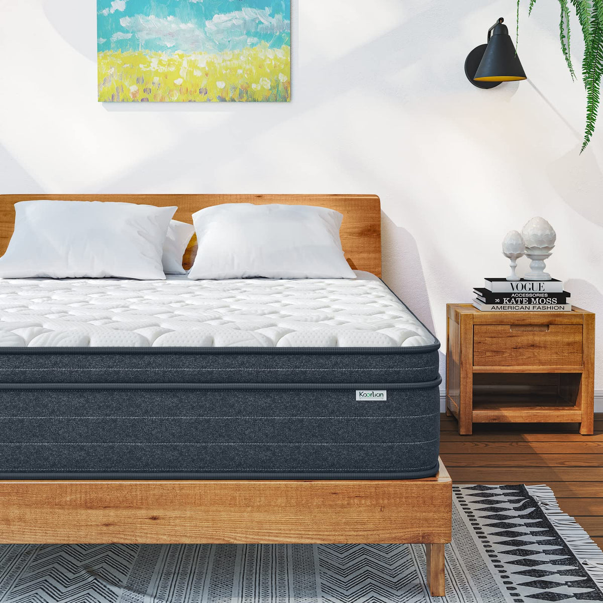 Koorlian Full Size Mattress 12 Inch, Hybrid Full Mattress In A Box, Full Bed Mattress With Individual Pocket Springs And Pressur